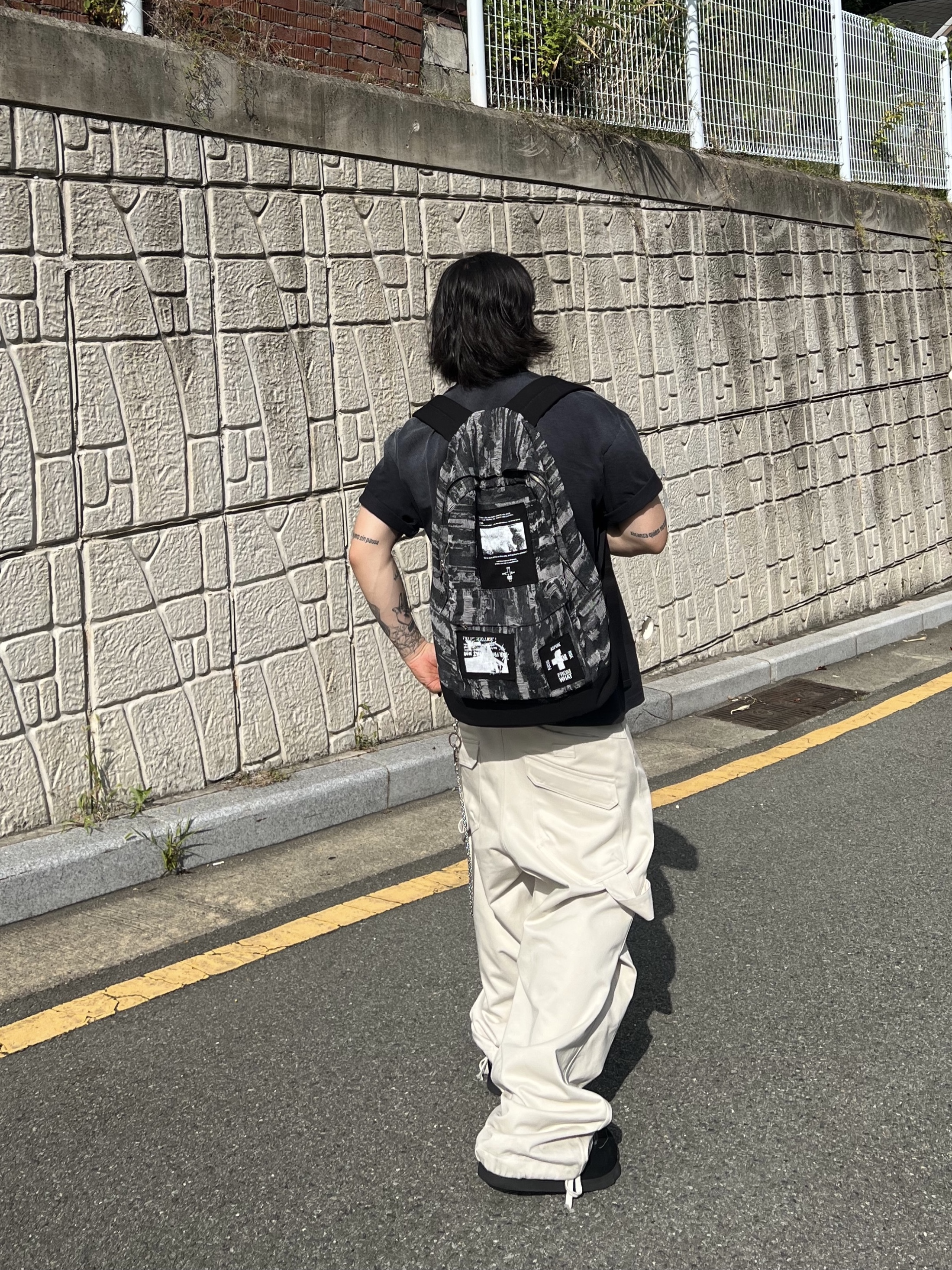 Farfromwhat Coated Double Buckle Woven Belt, Kamien 247 All day Baggy Pants Light Beige 착용 스타일 - 4
