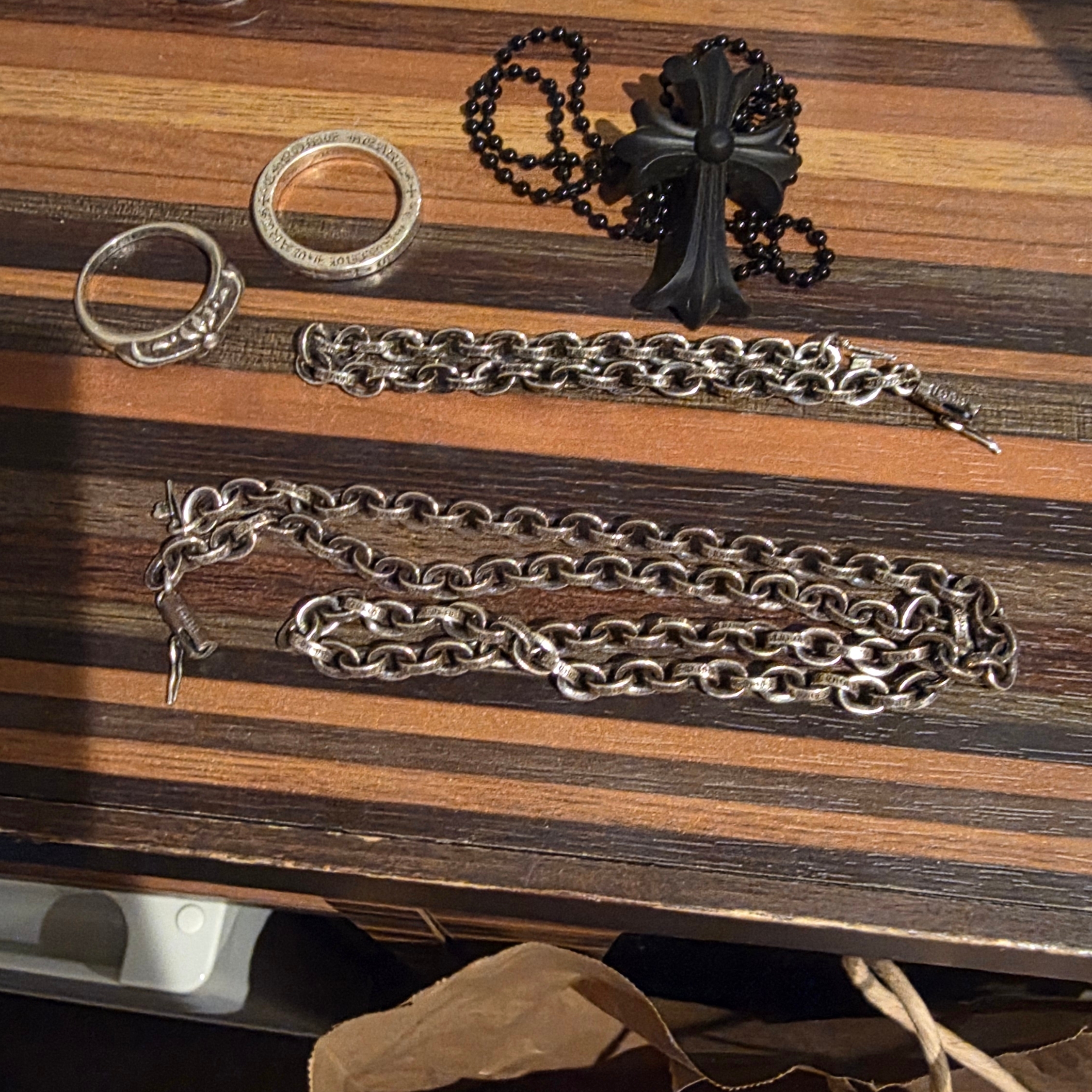 Chrome Hearts Paper Chain Necklace Silver, Hansroom Chrome Hearts Paperchain Bracelet 7 inch 착용 스타일