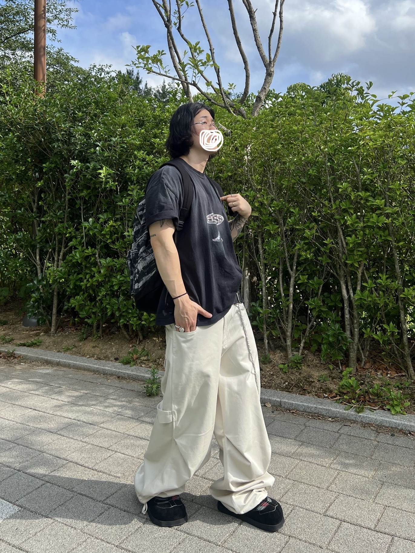 Farfromwhat Coated Double Buckle Woven Belt, Kamien 247 All day Baggy Pants Light Beige 착용 스타일 - 6