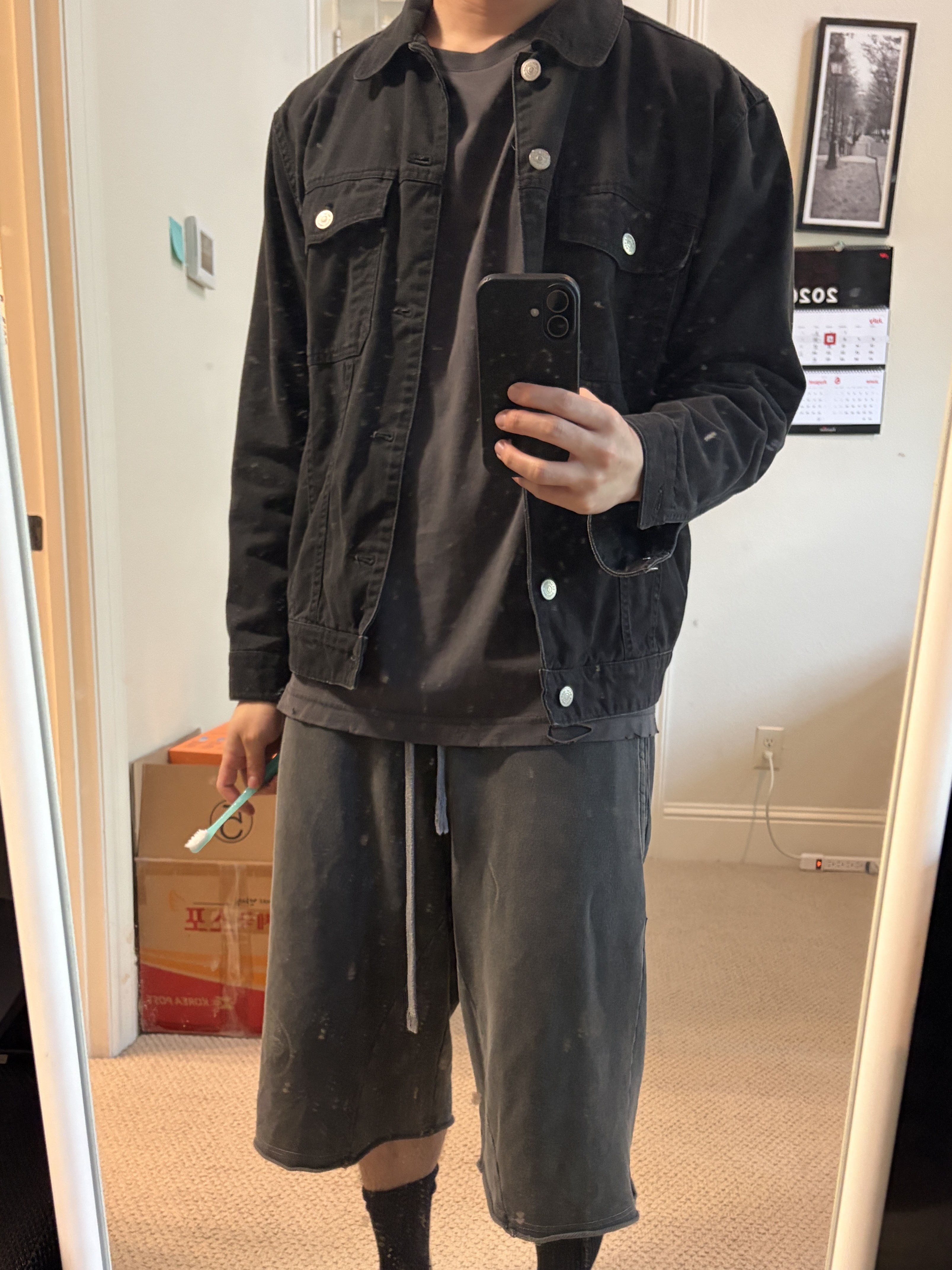 Polyteru Human Index Human 1/2 Sweat Pants Charcoal 착용 스타일