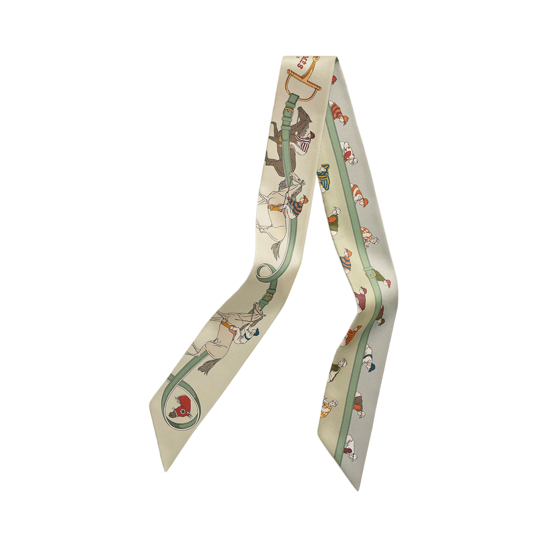 H061144S03 (W) Hermes Turf Les Courses Twilly Silk & Beige Clair Vert Amande Brun