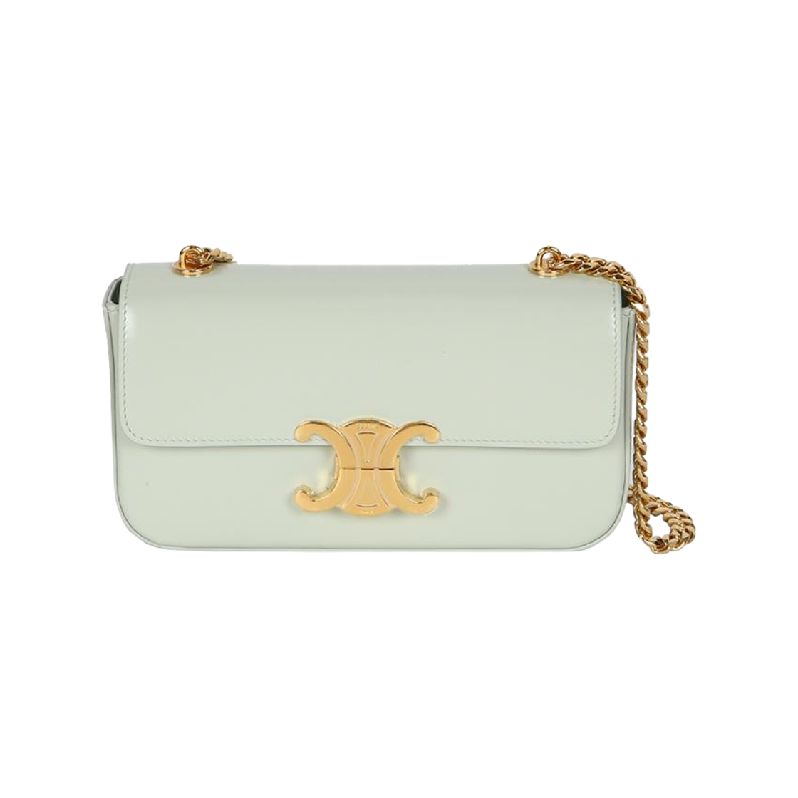 197993BF4 29JA [25% 쿠폰] [12% 쿠폰] Celine Chain Shoulder Bag Triomphe in Shiny Calfskin Jade