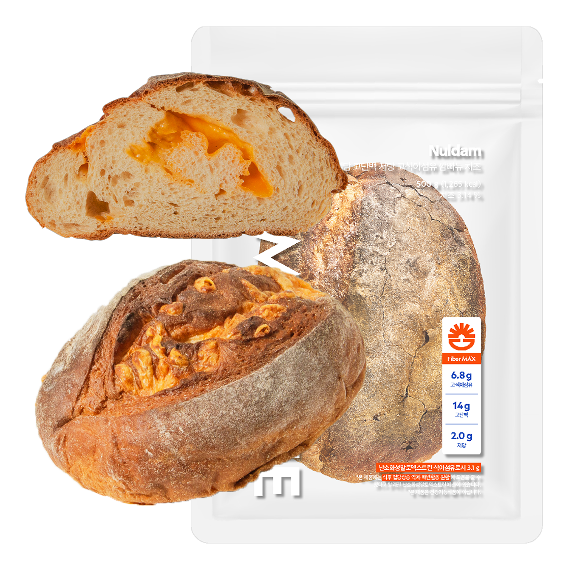 널담 고단백 저당 고식이섬유 깜빠뉴 플레인+치즈 총 2개(500g)(Nuldam High Protein, Low Sugar, High Fiber Plain/Cheese Campagne, 2 Loaf (500g)) - 4