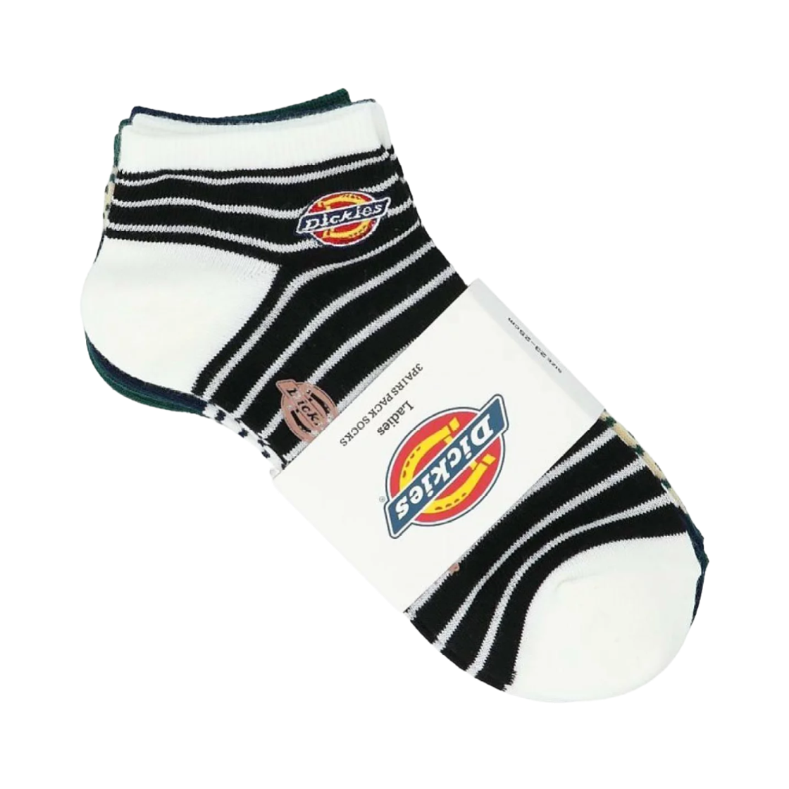 (W) 디키즈 마이크로 보더 자주 삭스 화이트 블랙 (3개입)((W) Dickies Micro Border Embroidered Socks White Black (3 Pack))