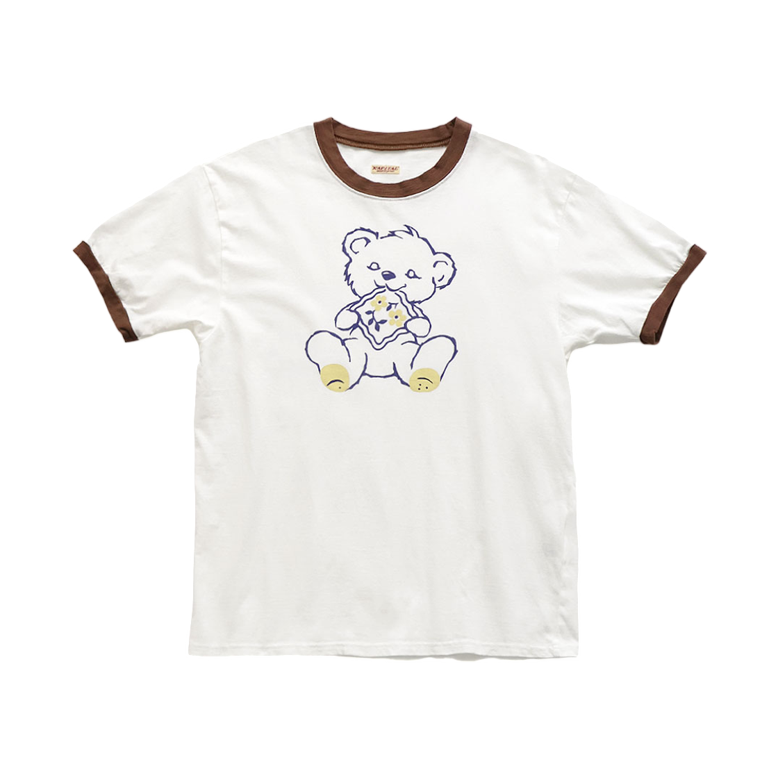 K2604SC155 Kapital 20 Jersey Ringer T-Shirt Peckish Little Bear Print White