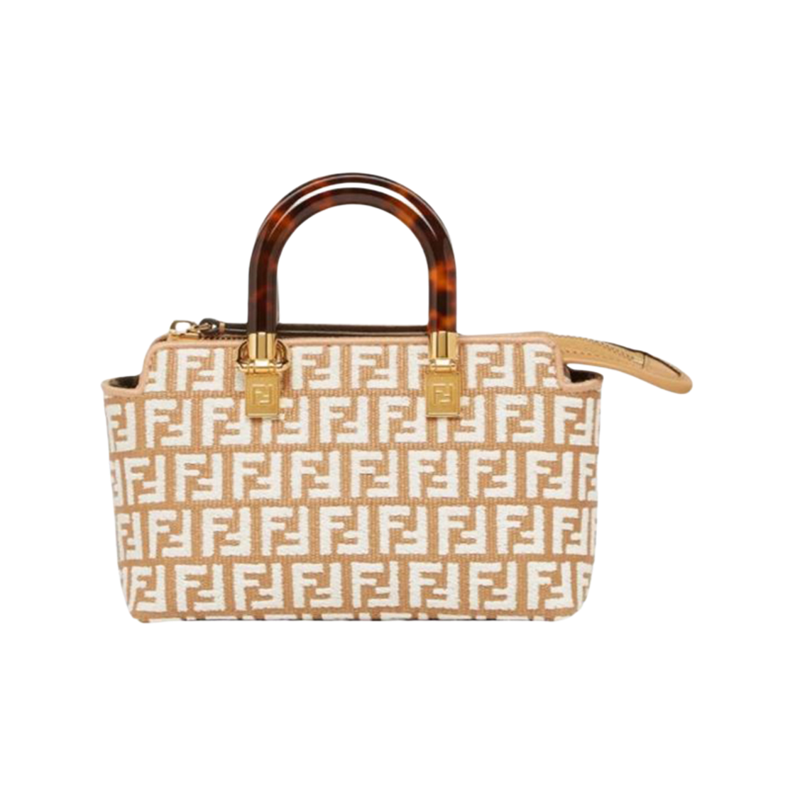 8BS067 AQ0X F1MB1 [20% 쿠폰] Fendi By The Way Mini Small Raffia Boston Bag with Tapestry Fabric FF Motif White