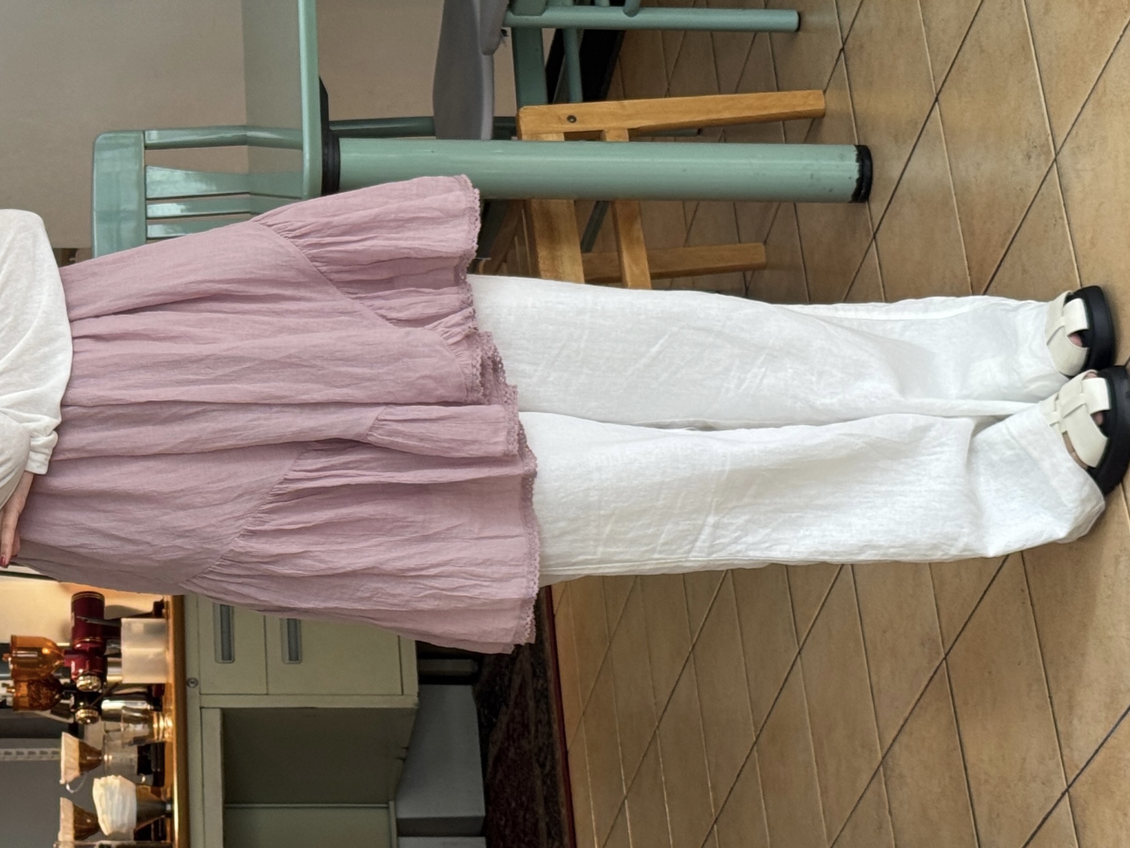 (W) Zara x Caramel London 100% Linen Pants Ivory White 착용 스타일 - 2