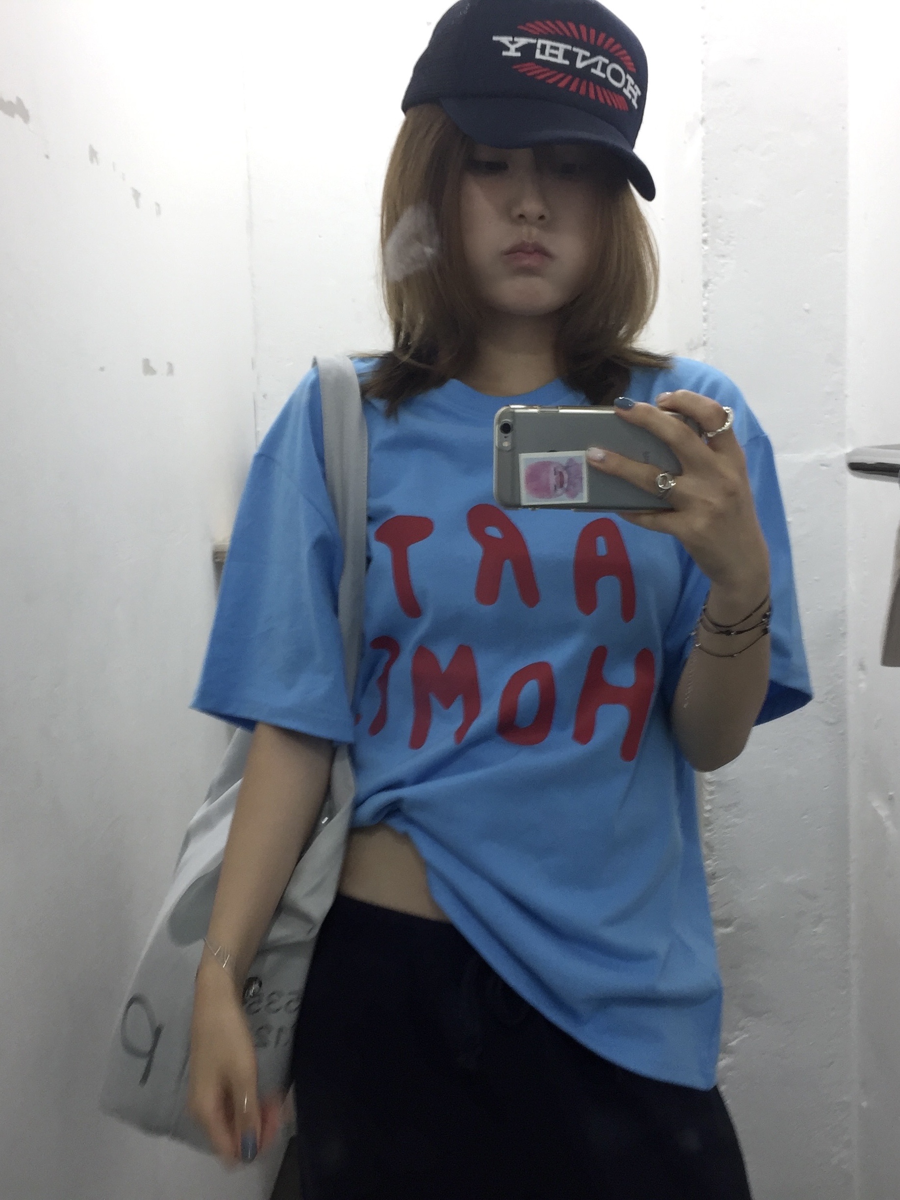 POTS Art Home T-Shirt Blue 착용 스타일 - 2