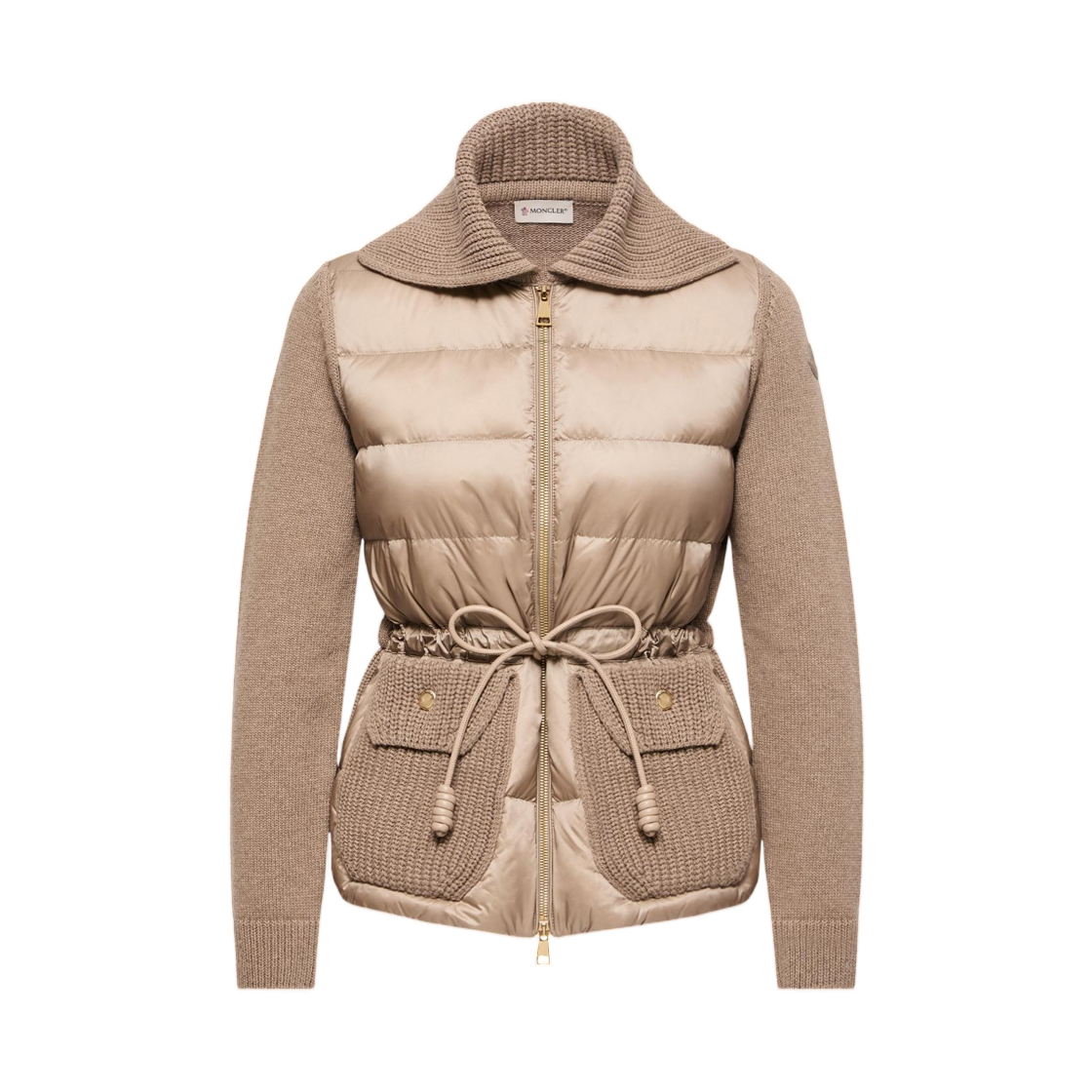 L2-093-9B00017-M4281-22B (W) Moncler Wool And Cashmere Blend Padded Zip Up Cardigan Beige