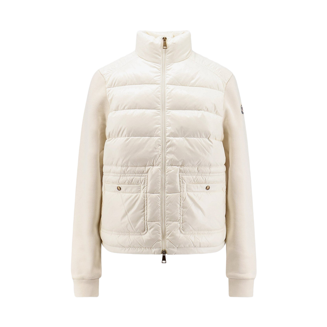 L2-093-8G00017-89BG6-034 (W) Moncler Cotton Zip-Up Sweatshirt with Nylon Front White - 26FW