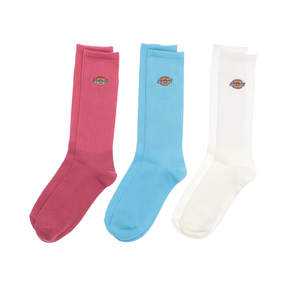 (W) 디키즈 어소티드 자수 삭스 블루 화이트 (3개입)((W) Dickies Assorted Embroidered Socks Blue White (3 Pack))