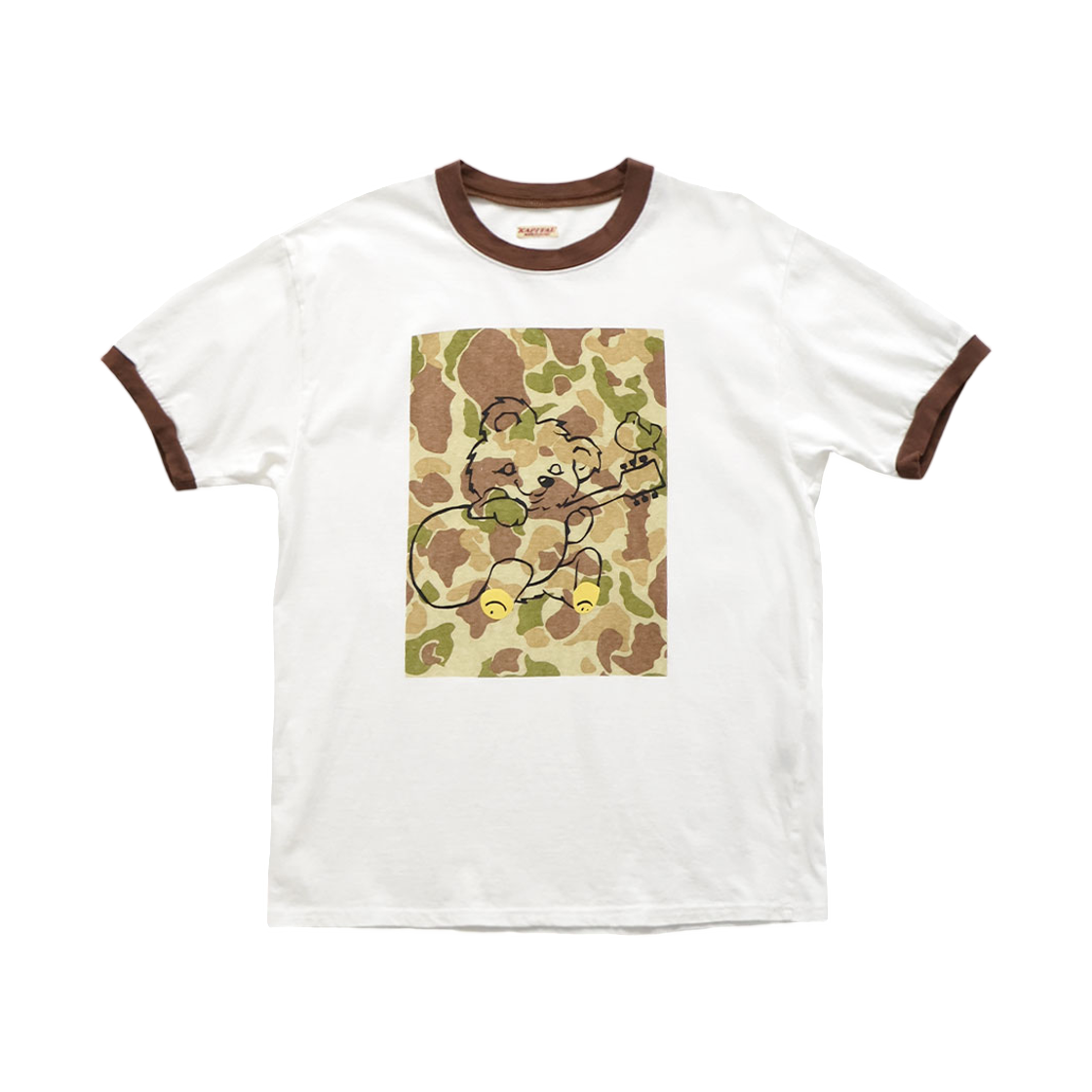 K2605SC202 Kapital 20 Jersey Ringer T-Shirt Camouflage Little Bear & Harmony Print White