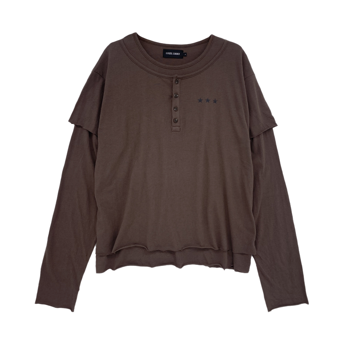 아이필럭키 레이어드 크로스 롱 슬리브 브라운(I FEEL LUCKY Layered Cross Long Sleeve Brown)