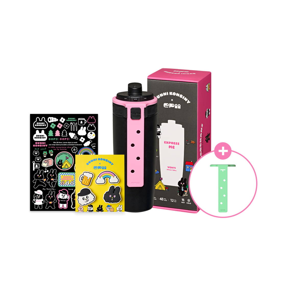 스케이터 에피 텀블러 2.0 벤티 버니콘비니 콜라보 쿠로&한스 세트 블랙 591ml(Skater EPII TUMBLER 2.0 Venti Bunni Konbiny Collaboraion Kuro&Hans SET Black 591ml)