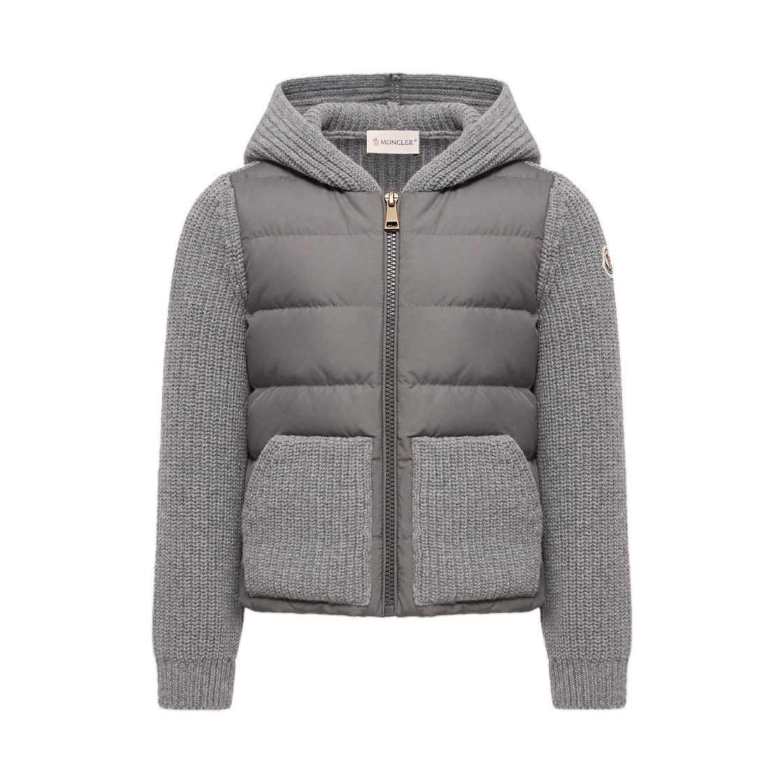 L2-954-9B00014-M4281-988 (Kids) Moncler Wool And Cashmere Padded Cardigan Gray