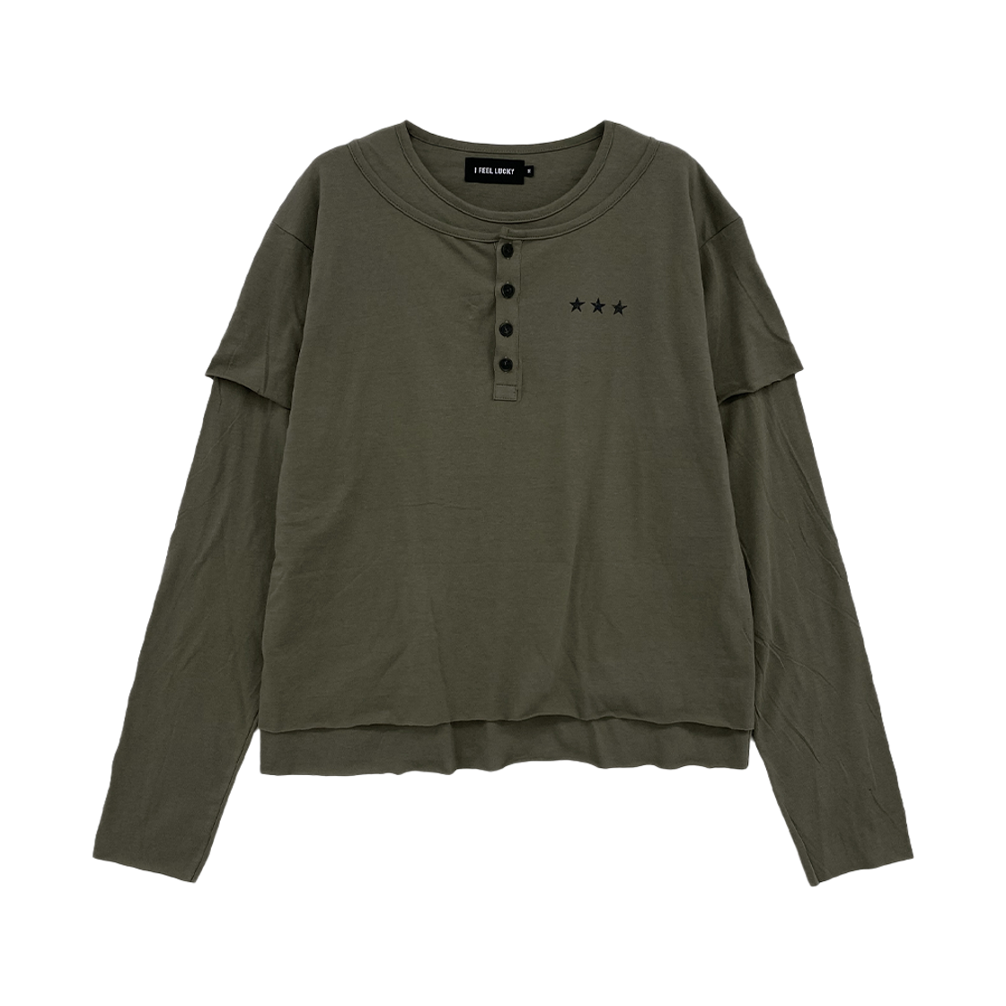 아이필럭키 레이어드 크로스 롱 슬리브 올리브(I FEEL LUCKY Layered Cross Long Sleeve Olive)