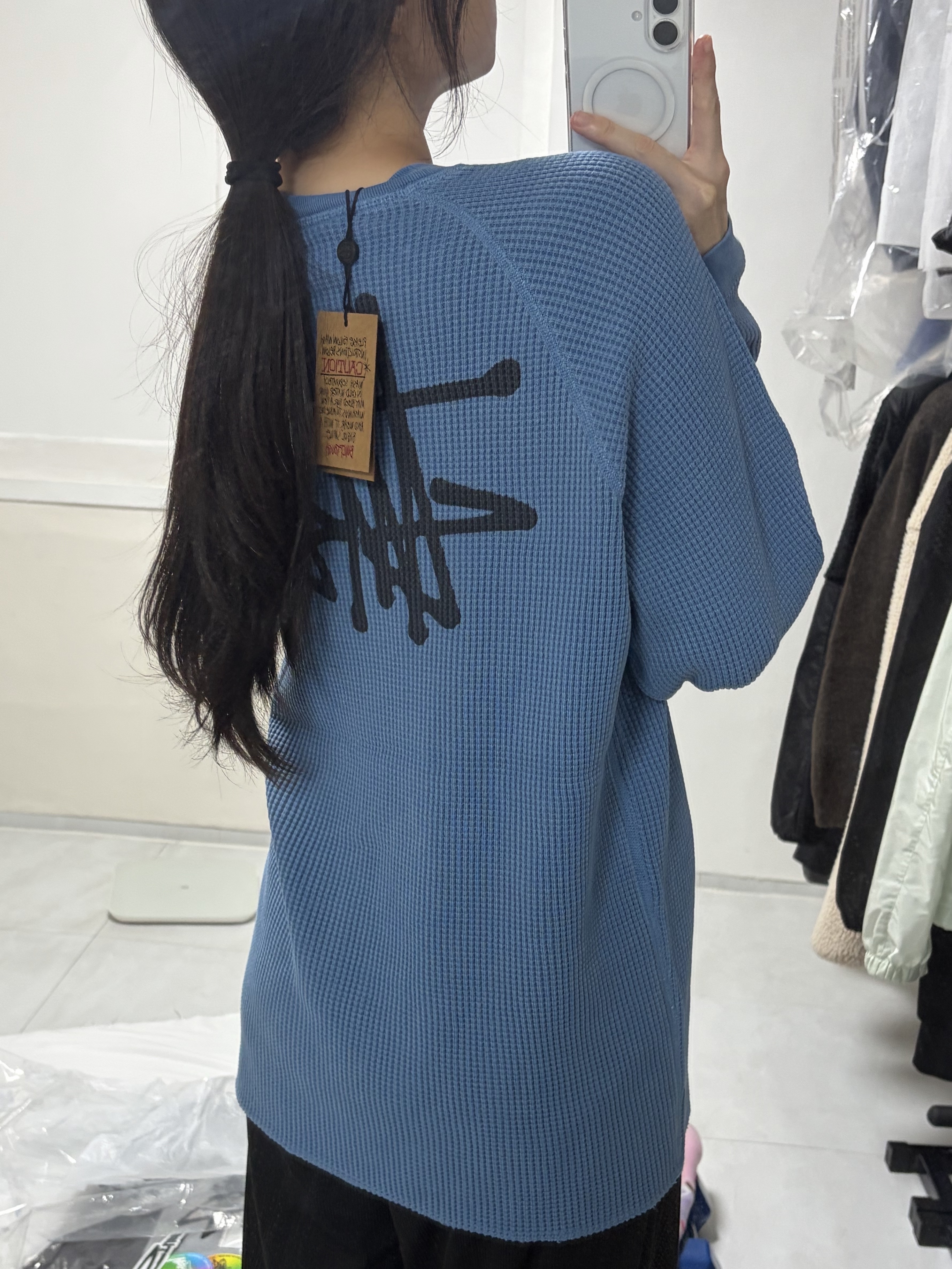 Stussy Raglan Thermal LS Crew Dust Blue 착용 스타일