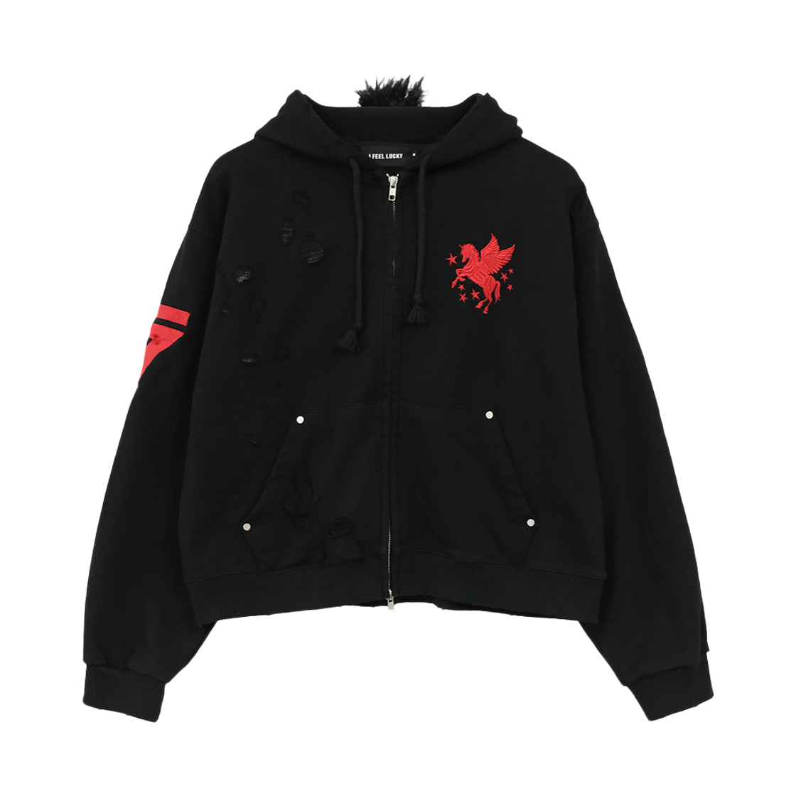 a58 I FEEL LUCKY Mohawk Hood Zip Up Black