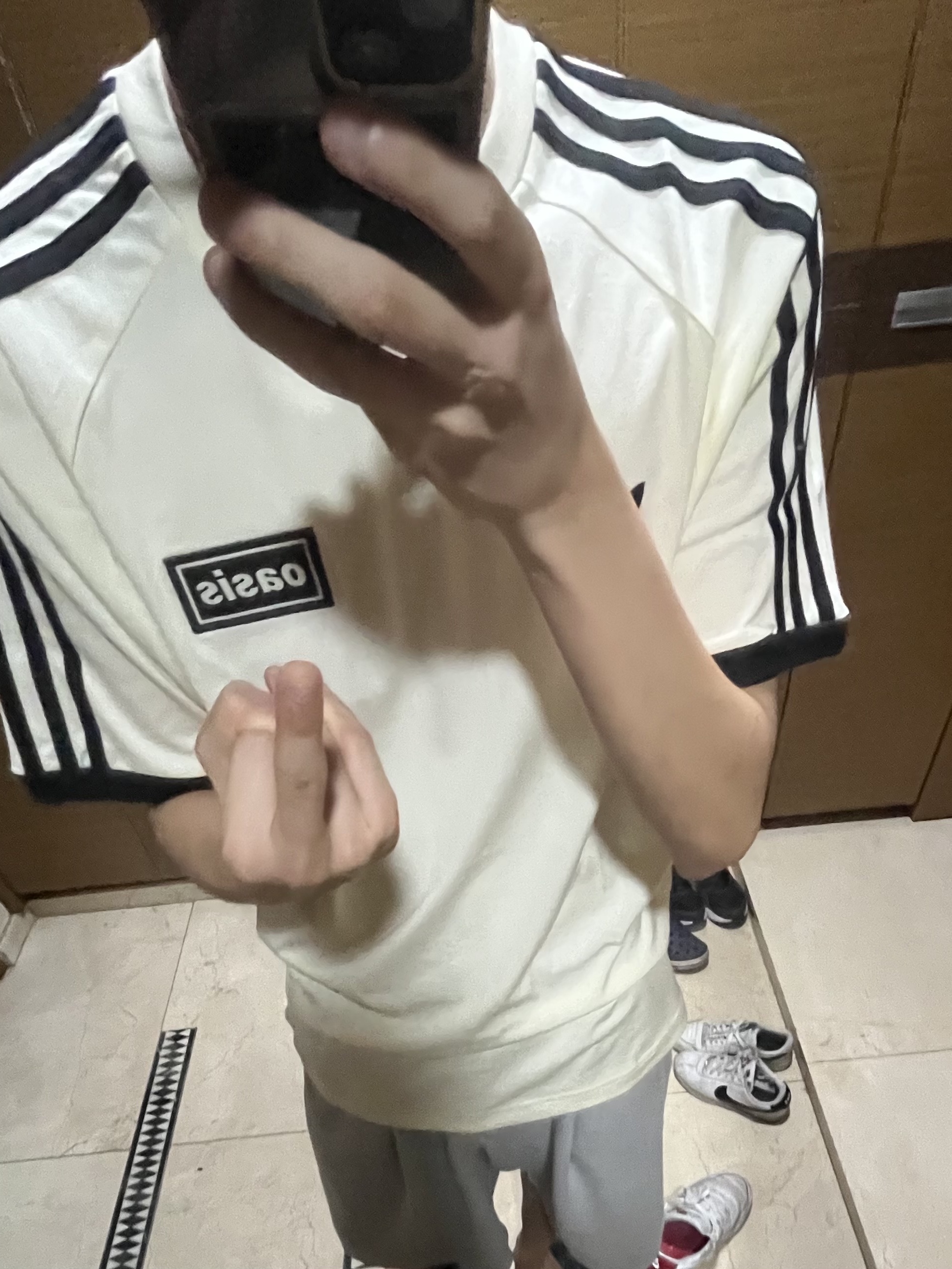 Adidas x Oasis Tour 3-Stripes T-Shirt Clear Sky Cream White - KR Sizing 착용 스타일 - 3