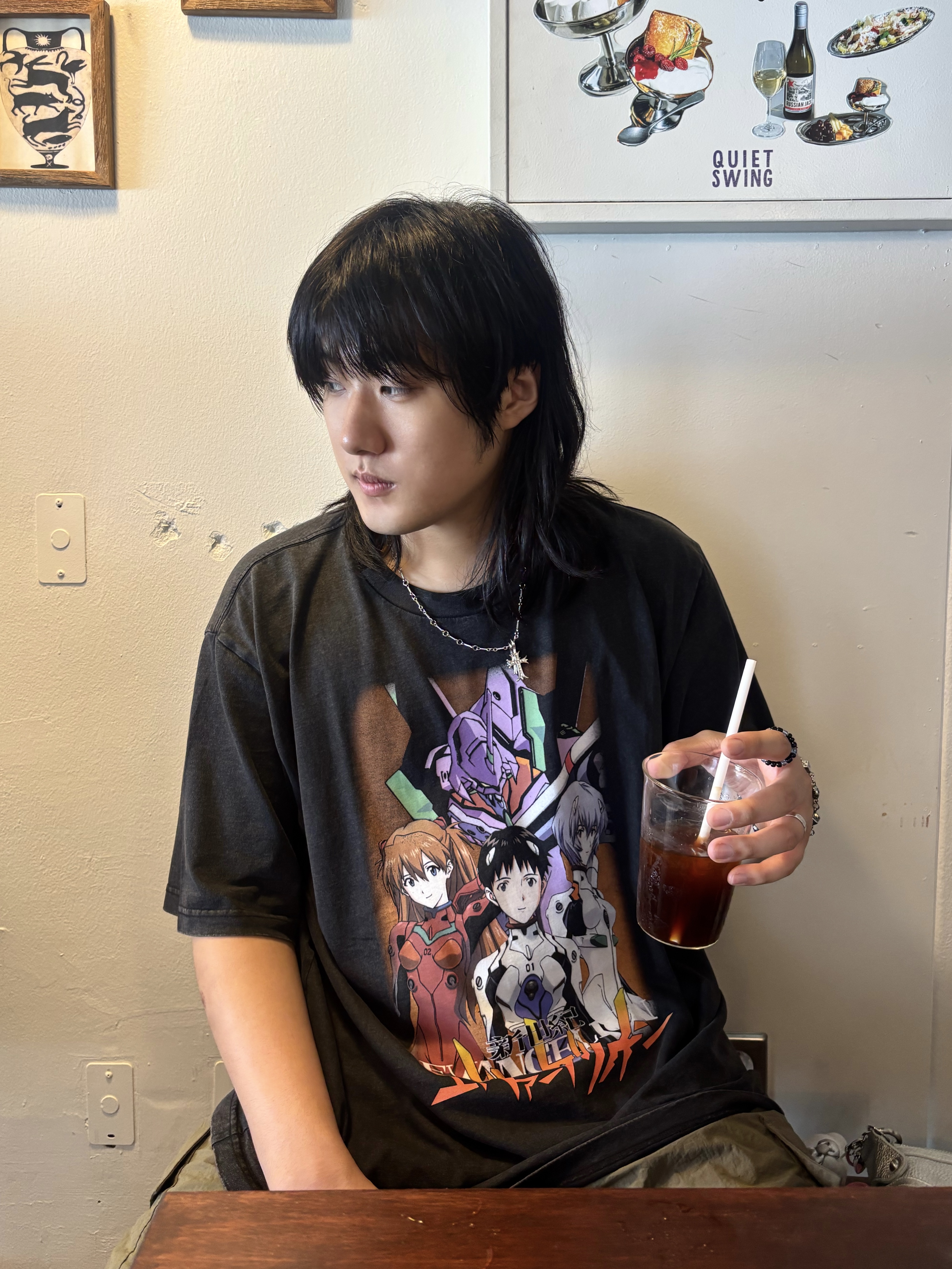 GU x Evangelion Washed Graphic T-Shirt Dark Gray, Jordan 1 Retro High Shattered Backboard 3.0 착용 스타일 - 2