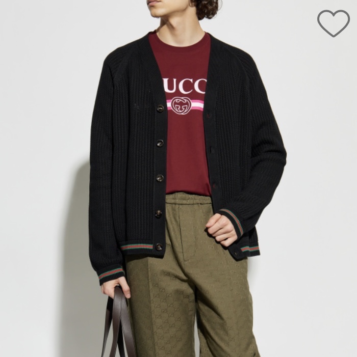 Gucci Web Cotton Knit Cardigan Black 착용 스타일