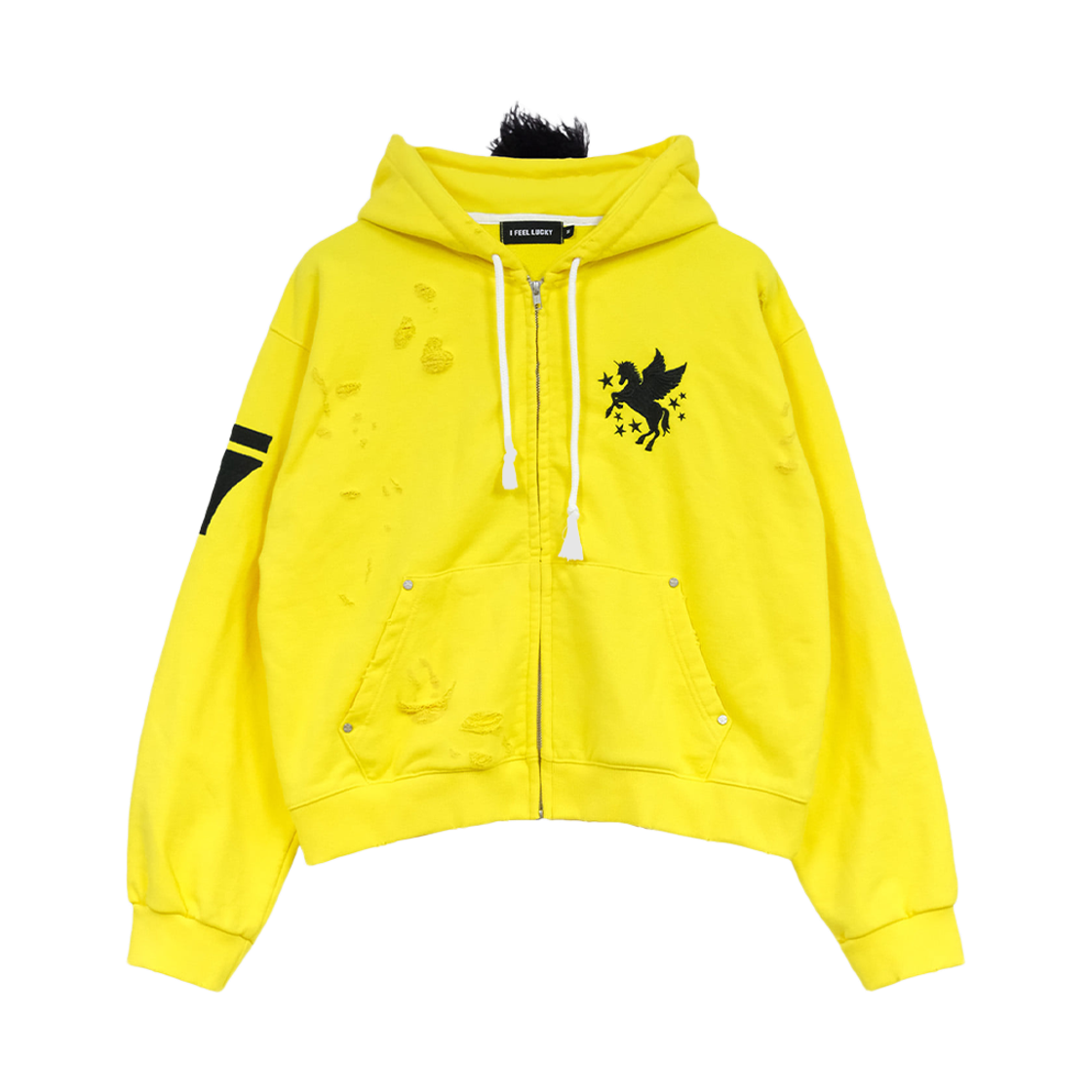 a59 I FEEL LUCKY Mohawk Hood Zip Up Yellow