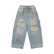 I FEEL LUCKY Double Waist Carpenter Pants Light Blue