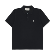 AMI de Coeur Cotton Short Sleeve Polo Shirt Black White Cream