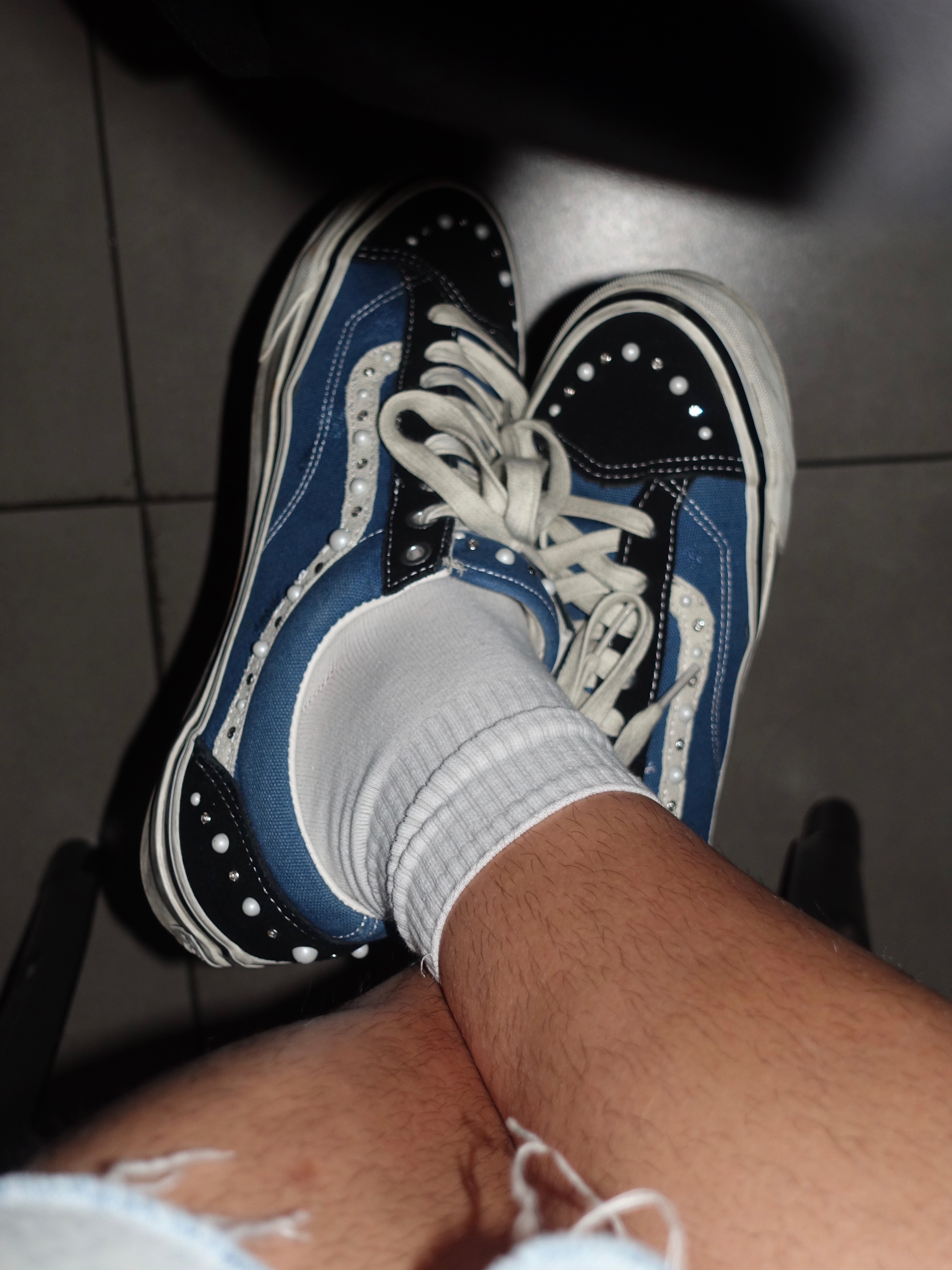 Protocol Index Long Zipper Fly Denim Shorts Blue, Vans LX Old Skool 36 Pearlized Navy Black 착용 스타일 - 4