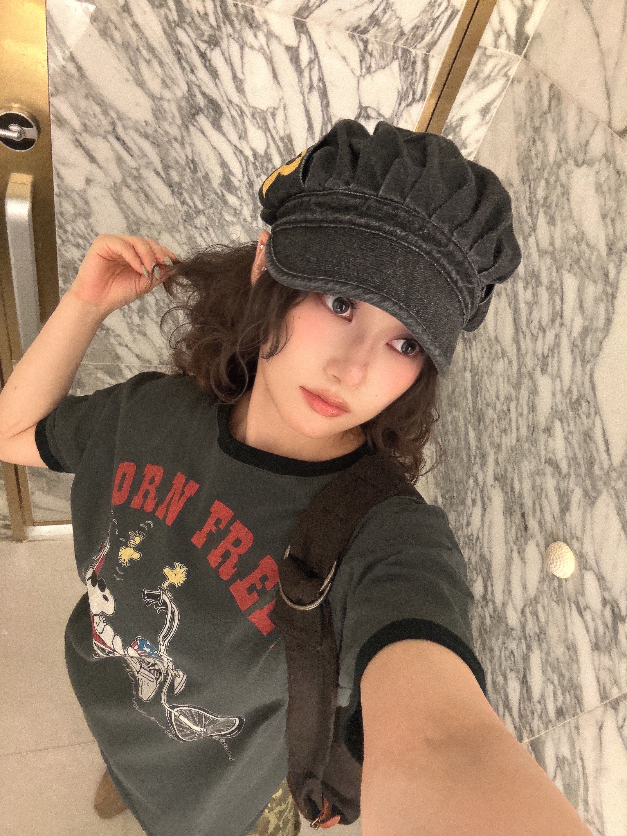 Kapital 11.5 oz Black Denim Casquette Denim Repair Pt Processing 착용 스타일