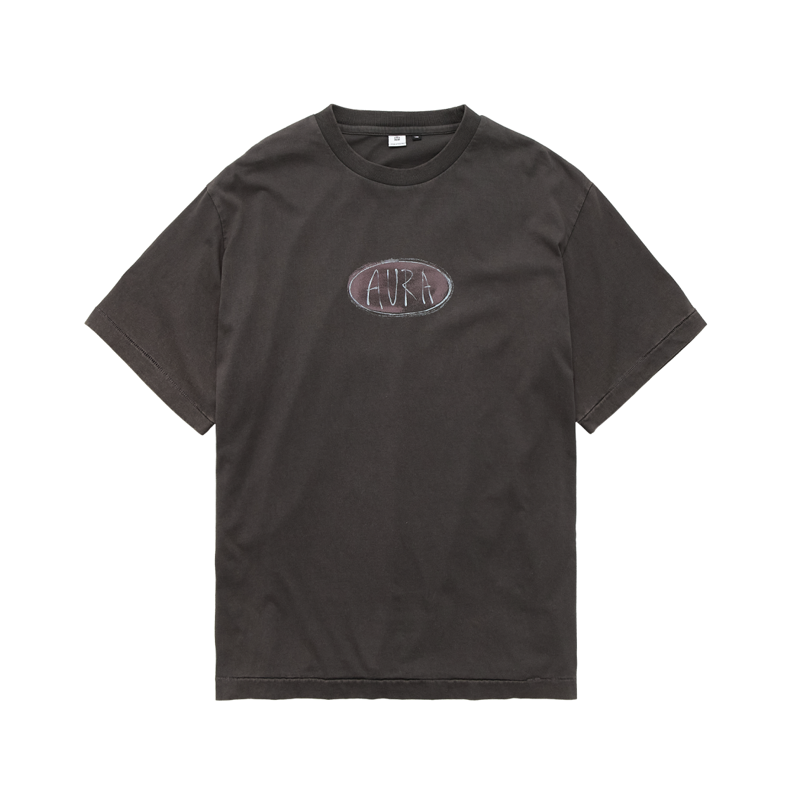 폴리테루 1/2 그래픽 티셔츠 '아우라 버튼' 워시드 차콜 브라운(Polyteru 1/2 Graphic T-Shirt 'Aura Button' Washed Charcoal Brown)