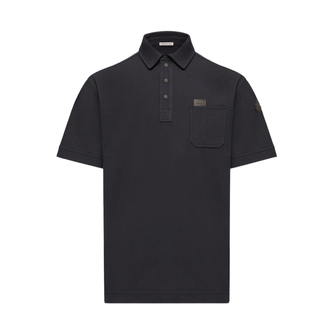 L2-091-8A00007-89BHD-77X Moncler Leather Logo Tag Cotton Polo Shirt Dark Blue