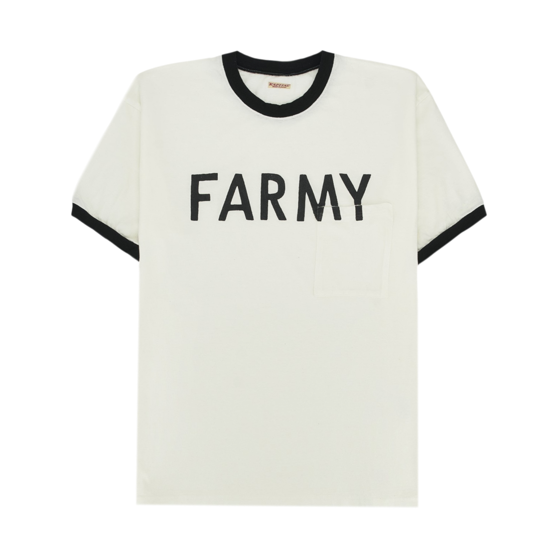 캐피탈 18.5 텐지쿠 링거 포켓 티셔츠 파미 화이트(Kapital 18.5 Tenjiku Ringer Pocket T-Shirt Farmy White)