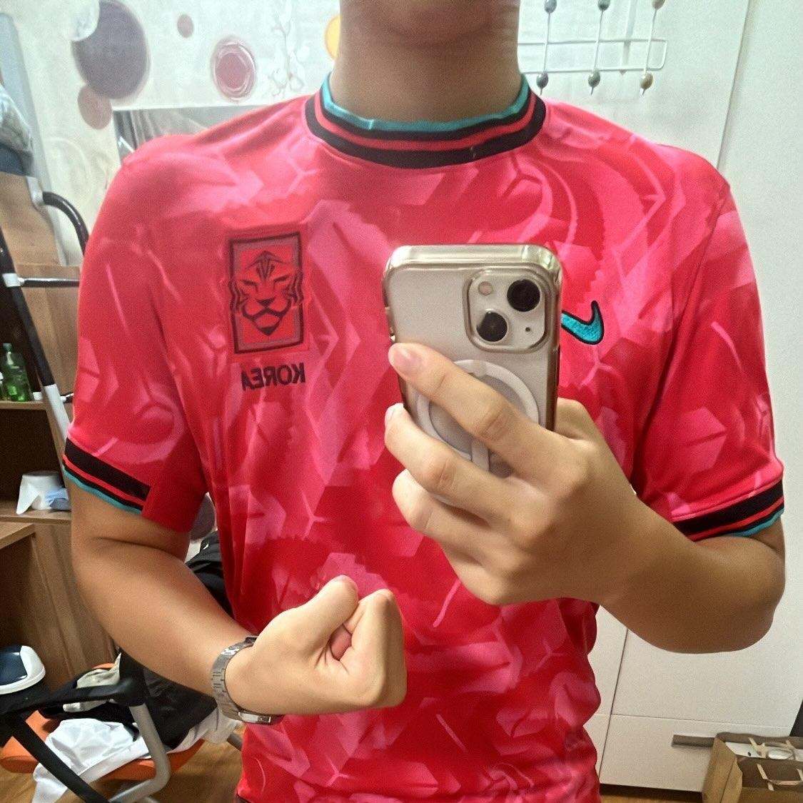 Nike Korea 2023/24 Dri-Fit Stadium Home Replica Jersey Black Global Red - Asia (Non Marking Ver.) 착용 스타일