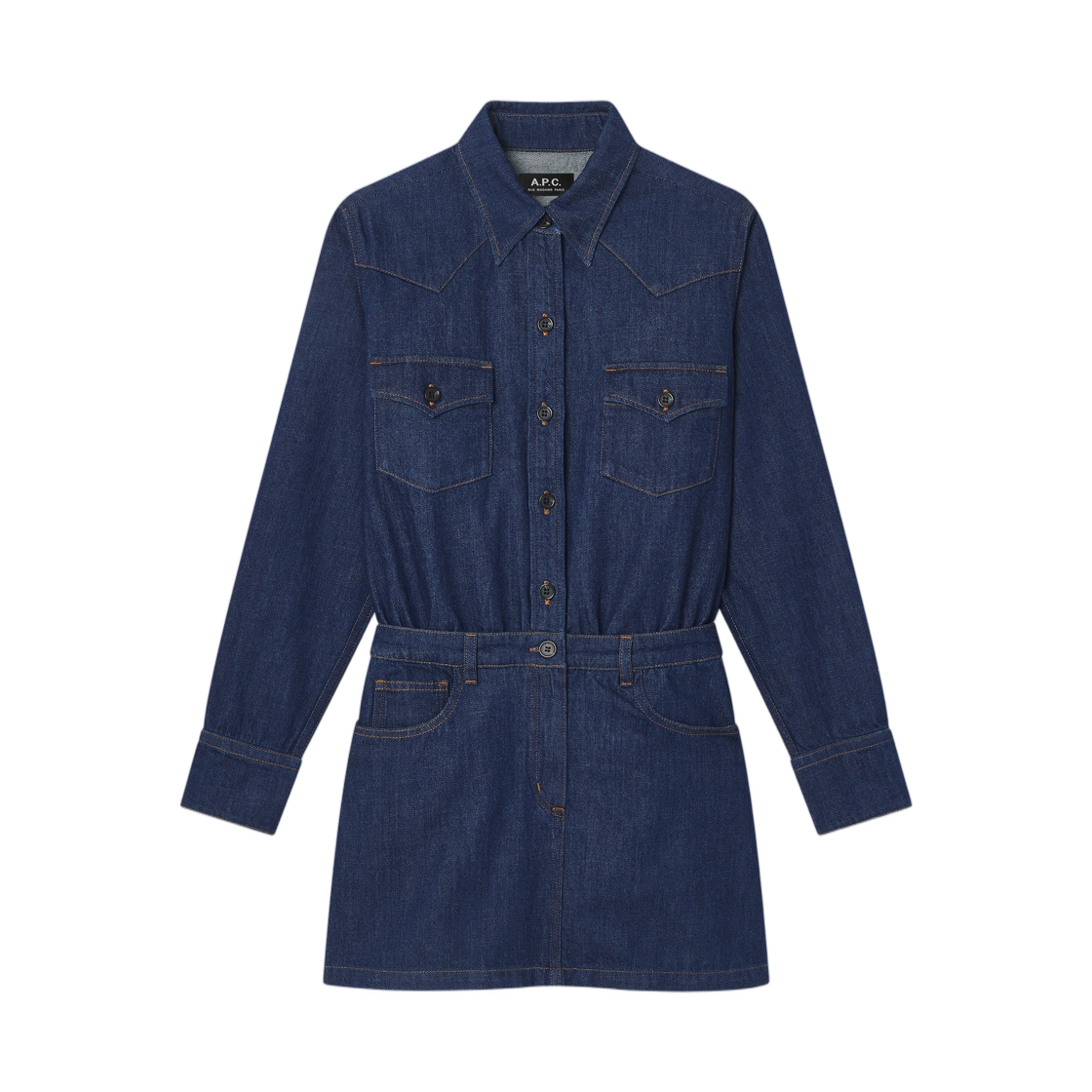 COHMJ-F35250-IAI (W) A.P.C. Western Shirt Dress Indigo