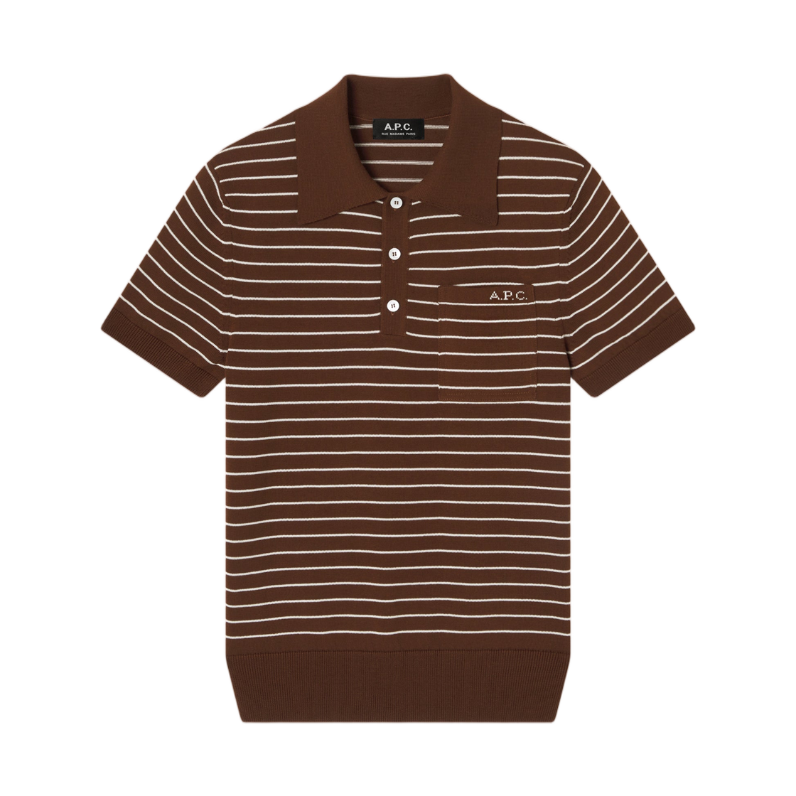 COHLP-F23509-TCA (W) A.P.C. Fitted Striped Brown Polo Marron Ecru