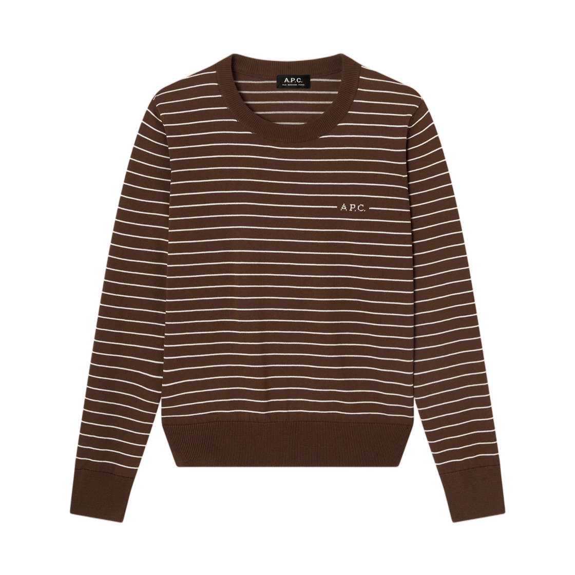 COHLP-F23510-TCA (W) A.P.C. Fitted Striped Brown Sweater Marron Ecru