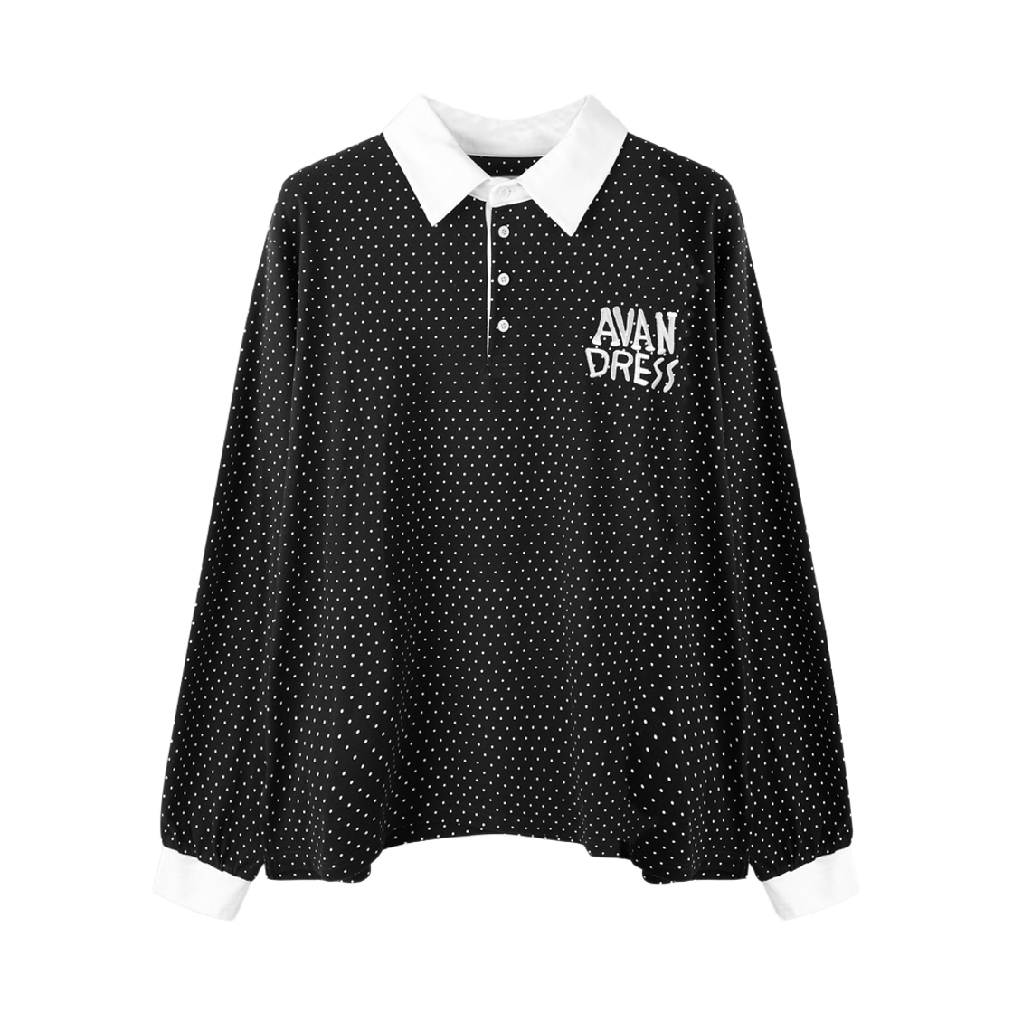 AD61TS05BK Avandress Trisha Dot Pk Collar T-Shirt Black