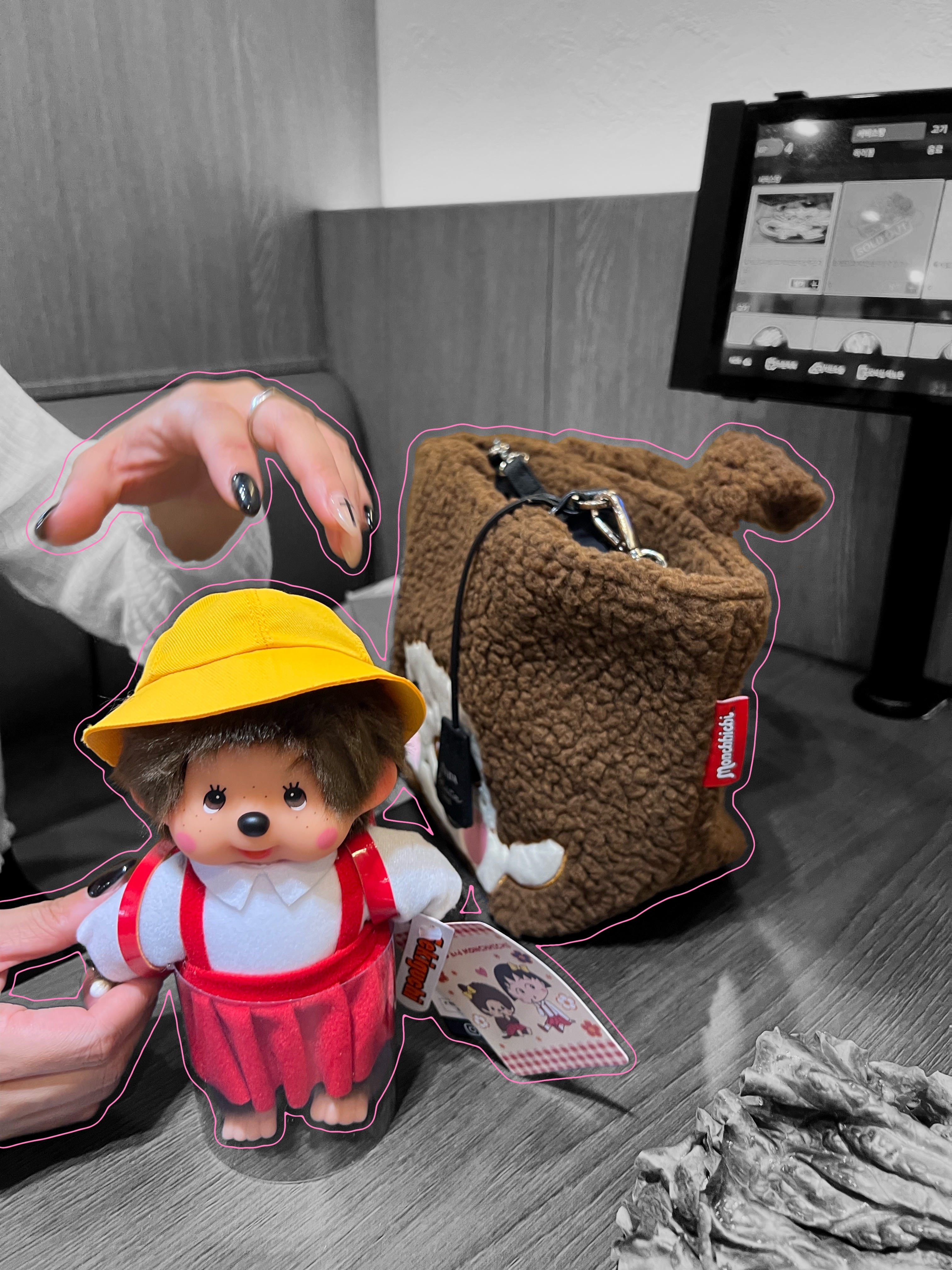 Monchhichi Premium Standard Monchhichi S Brown Girl Twin Tail, Monchhichi x Chibimaruko-chan S 착용 스타일 - 3