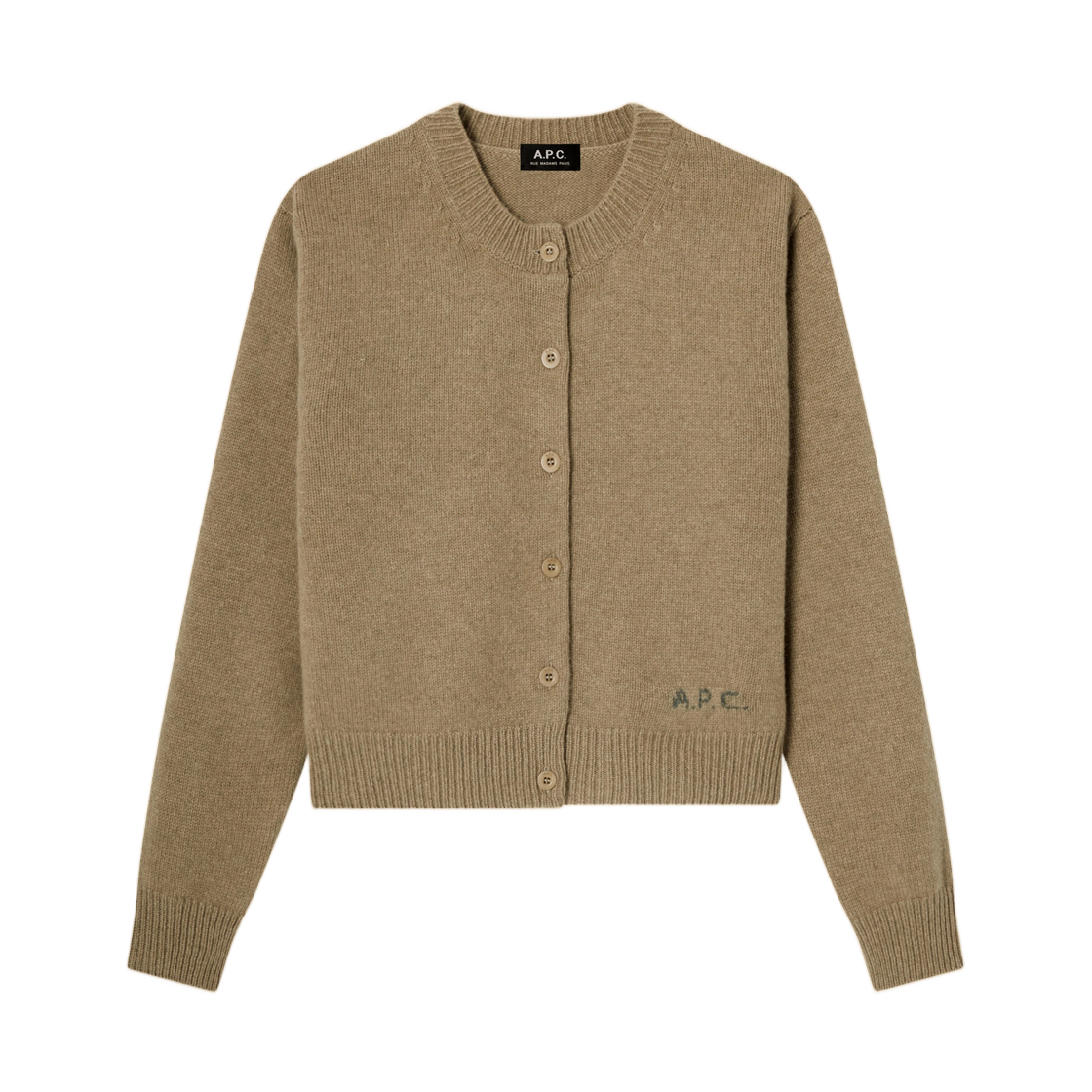 WOASW-F22352-PBC (W) A.P.C. Short Heather Beige Wool Cardigan Beige Chine