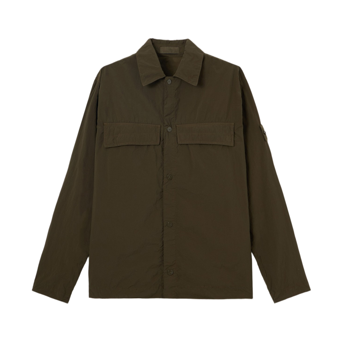 L2S1512000-44S00F6-V0054 Stone Island 1200044 Nylon Smerigliato_S.I. Ghost Comfort-Fit Snap-Front Overshirt with Chest Pockets Military Green - 26FW