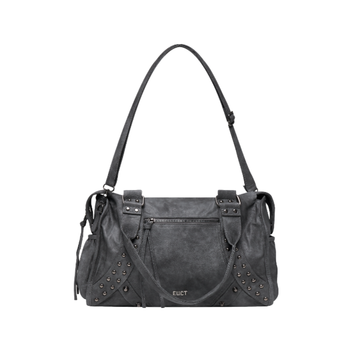 EUSSBG01 EUCT Stud Washed Leather Shoulder Bag - Black