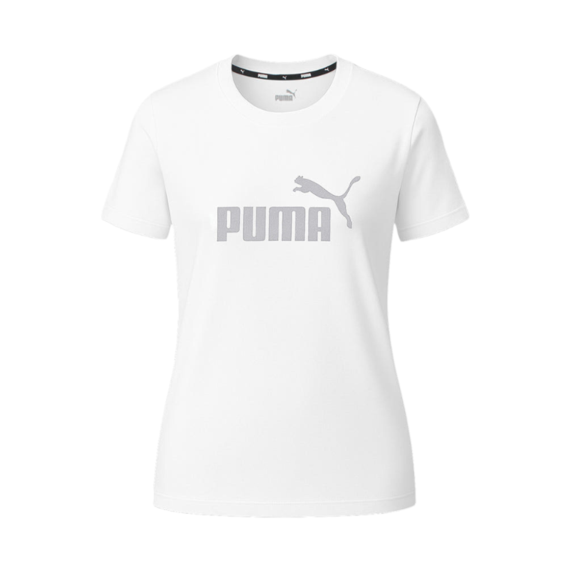 848303-02 (W) Puma Essentials+ Metallic Logo T-Shirt White Silver Metallic
