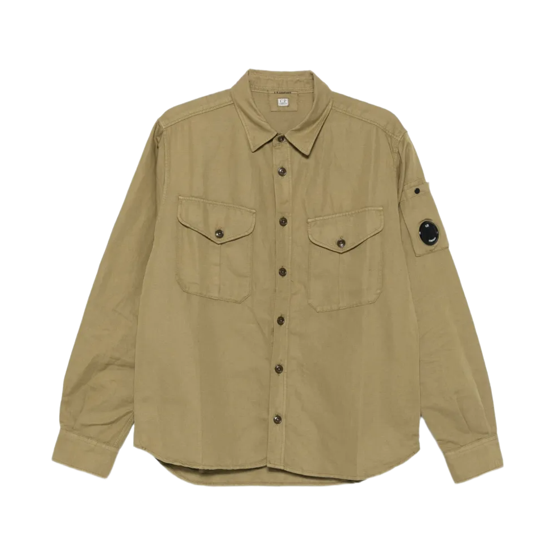 20CMSH082A110626G644 C.P. Company Cotton Linen Long Sleeve Button Shirt Dried Herb Green - 26SS