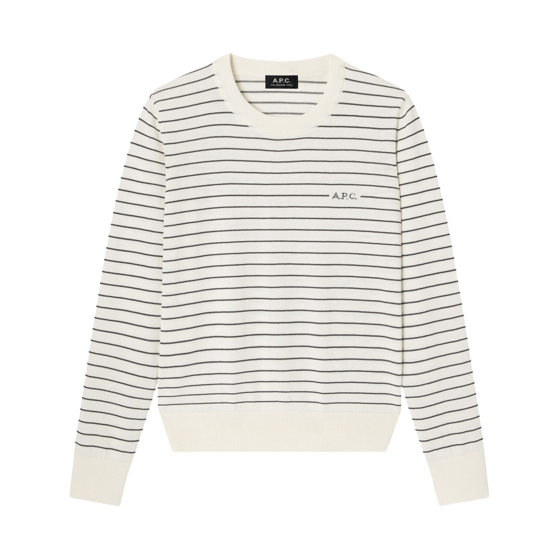 COHLP-F23510-ALJ (W) A.P.C. Fitted Striped Ecru Sweater Ecru Khaki