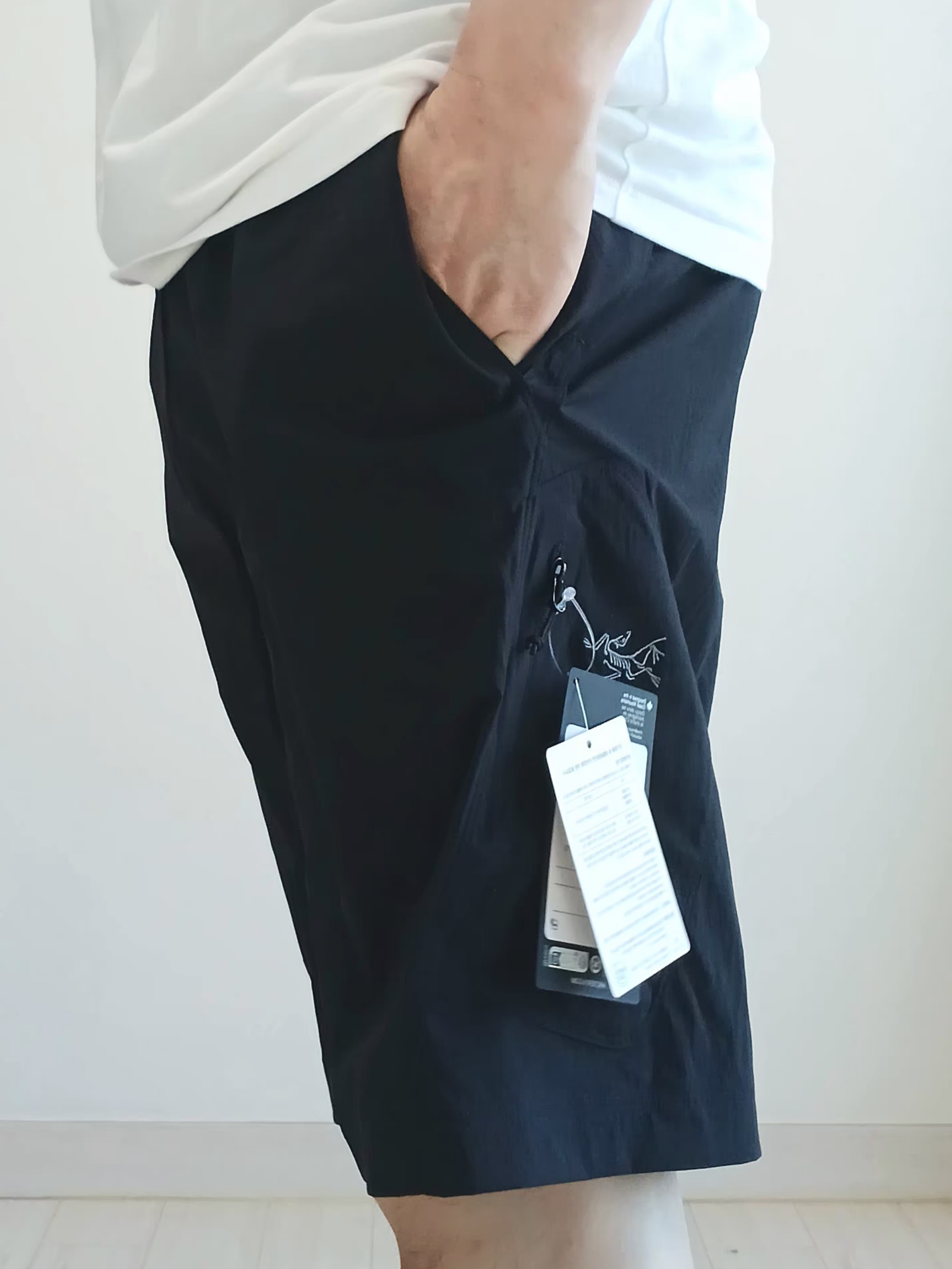 Arc'teryx Konseal Shorts 9 Inch Black, Arc'teryx Kragg SL Cotton Bird Word SS T-Shirt White Light Black 착용 스타일 - 1