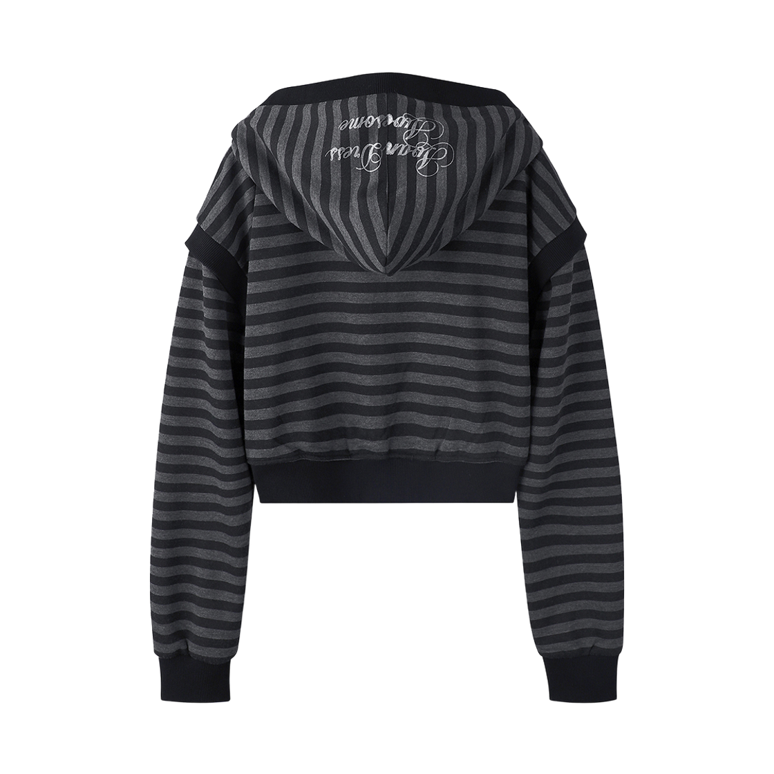 어반드레스 트루디 스트라이프 크롭 후디 집업 블랙(Avandress Trudy Stripe Crop Hoody Zip-Up Black) - 2