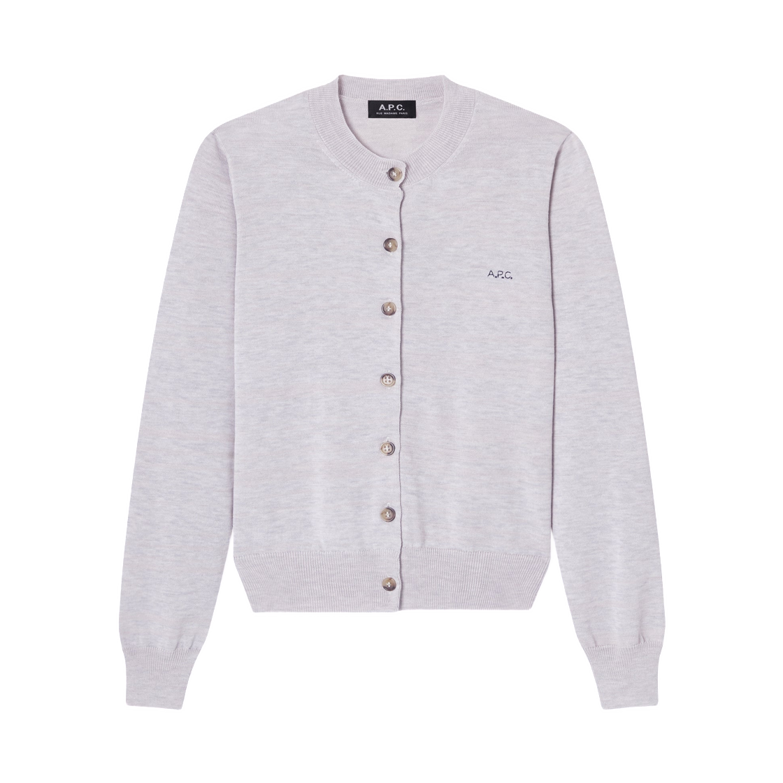 WVBEP-F22346-PLB (W) A.P.C. Fitted Light Grey Wool Cardigan Gris Clair Chine