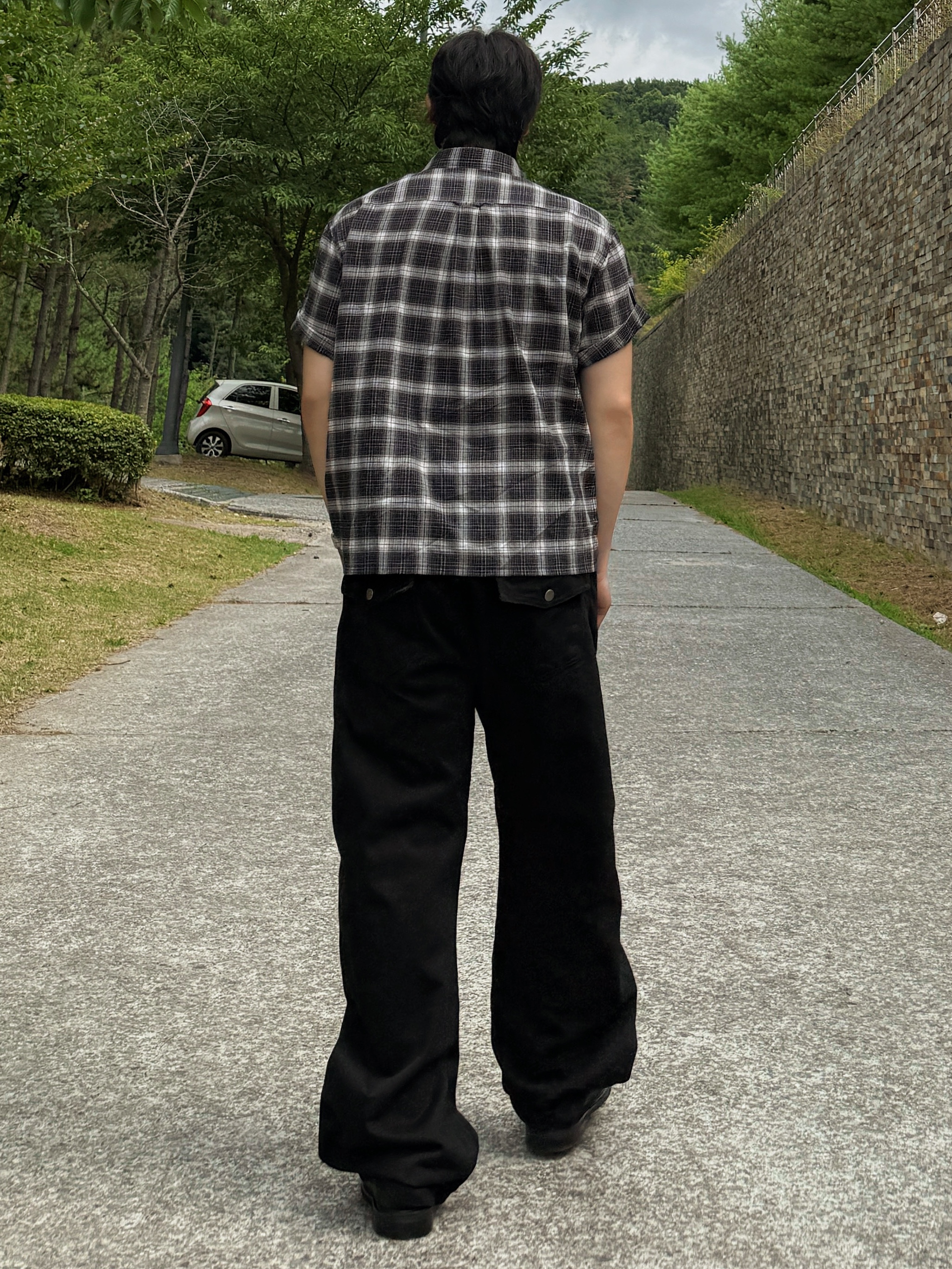 noun Crop Check Shirts Black 착용 스타일 - 8
