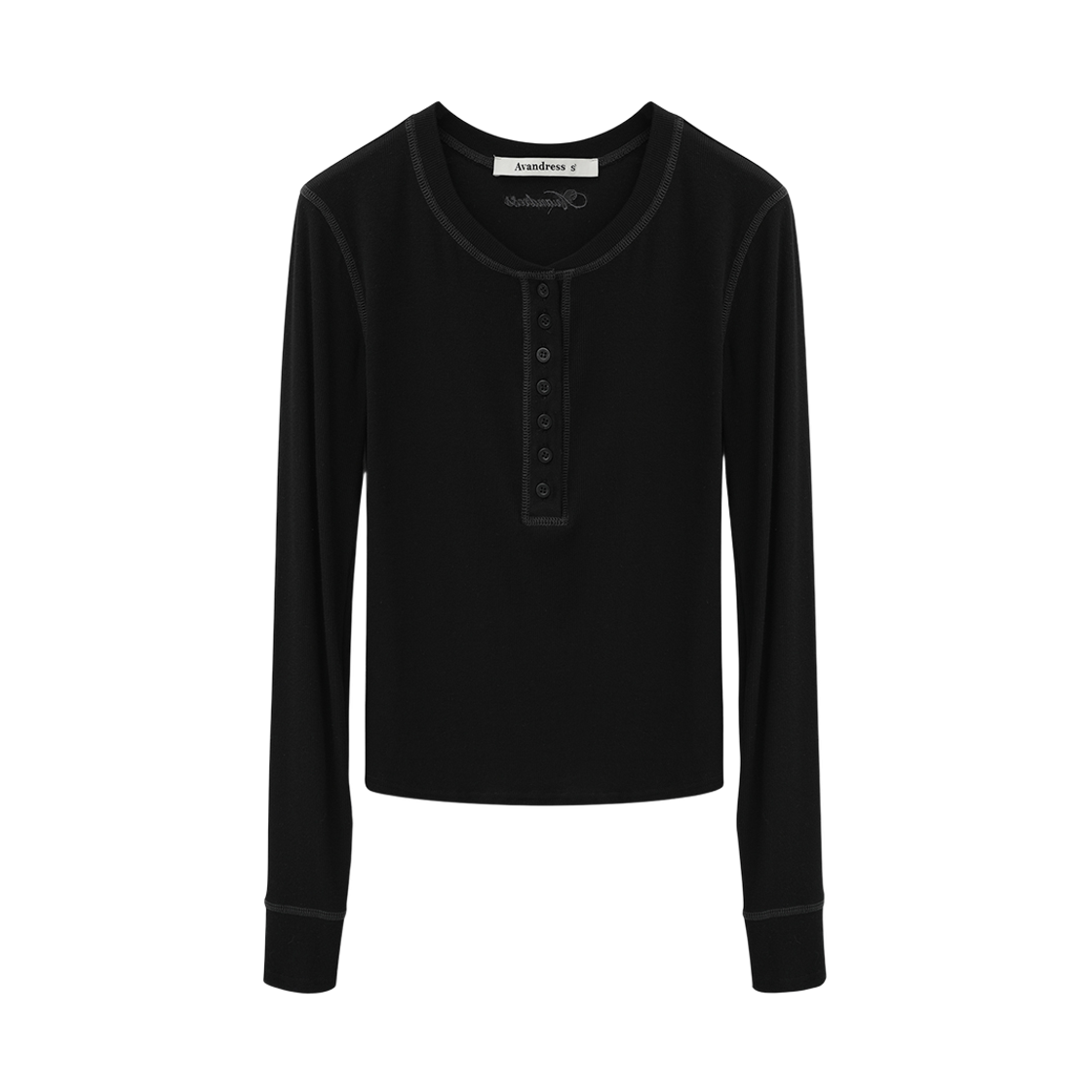 AD61TS14BK Avandress Tilda Cover-Stitch Half Button Tee Black